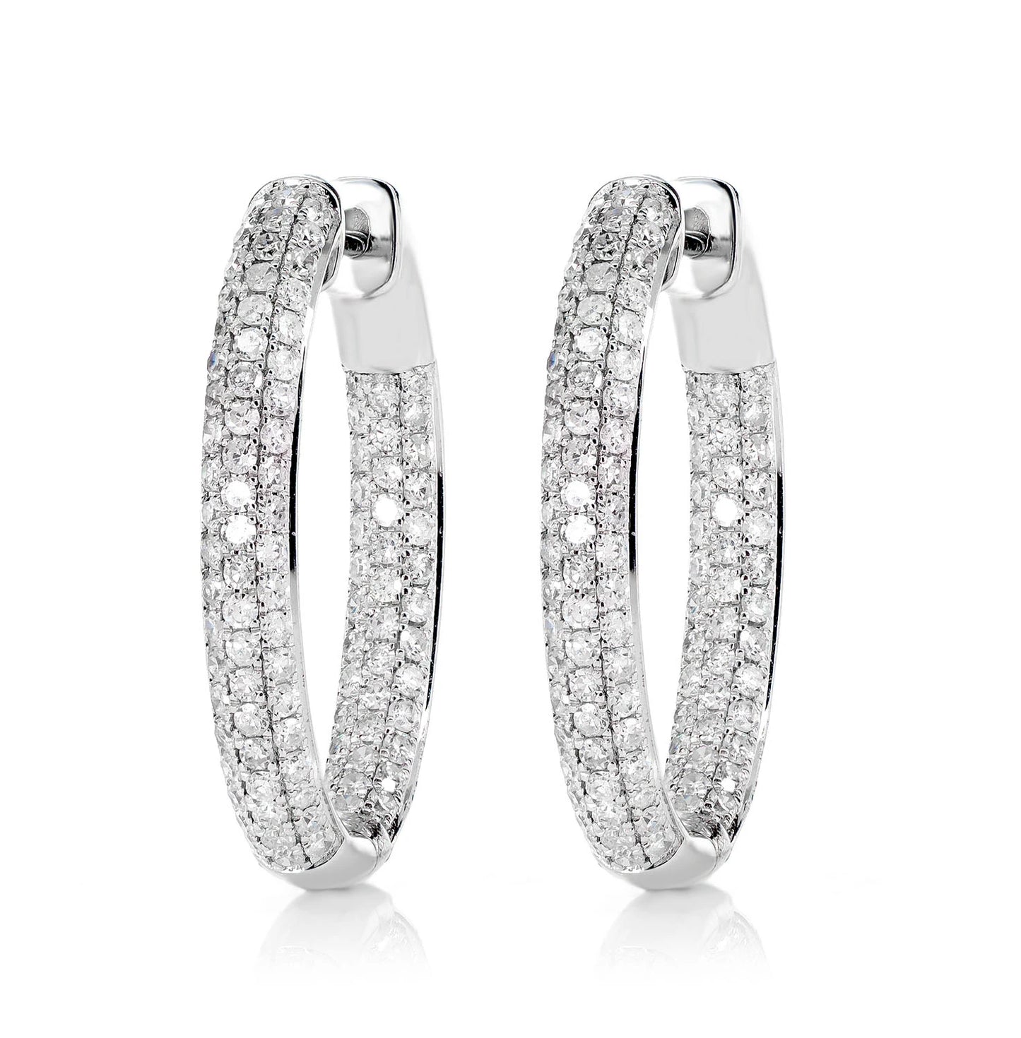 Three Row Inside Outside Diamond Hoop Earrings