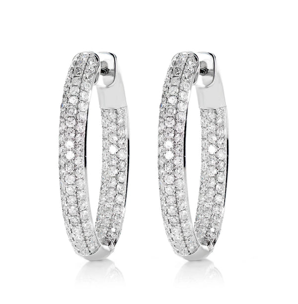 Three Row Inside Outside Diamond Hoop Earrings