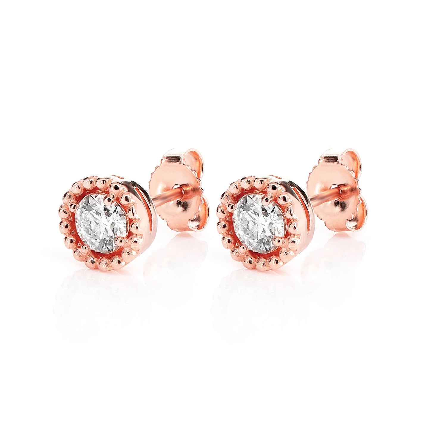 Beaded Solitaire Diamond Stud Earrings