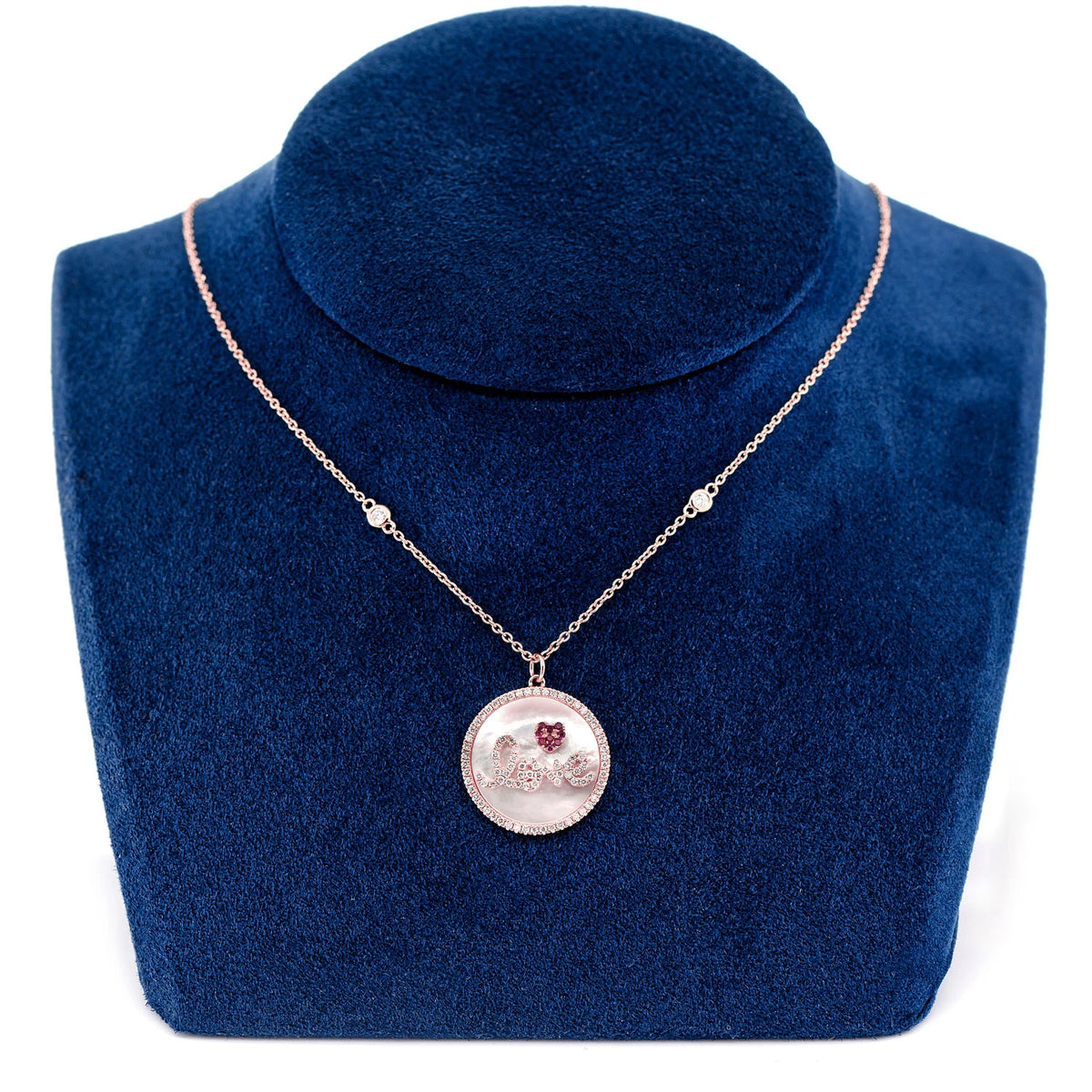 Mother of Pearl Love Disc Halo Diamond Necklace