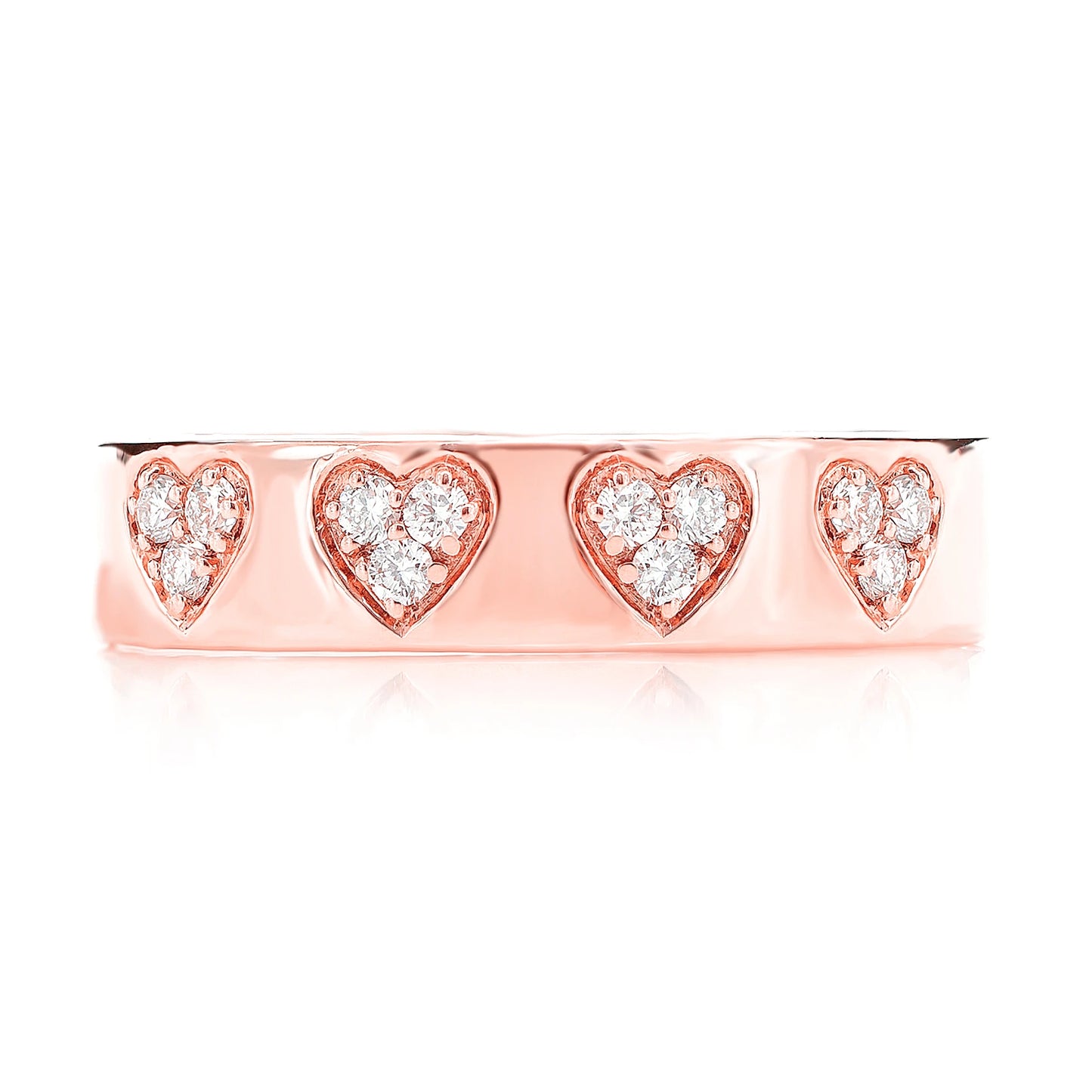 Solid Heart Cluster Ring in 14K rose gold, detail view