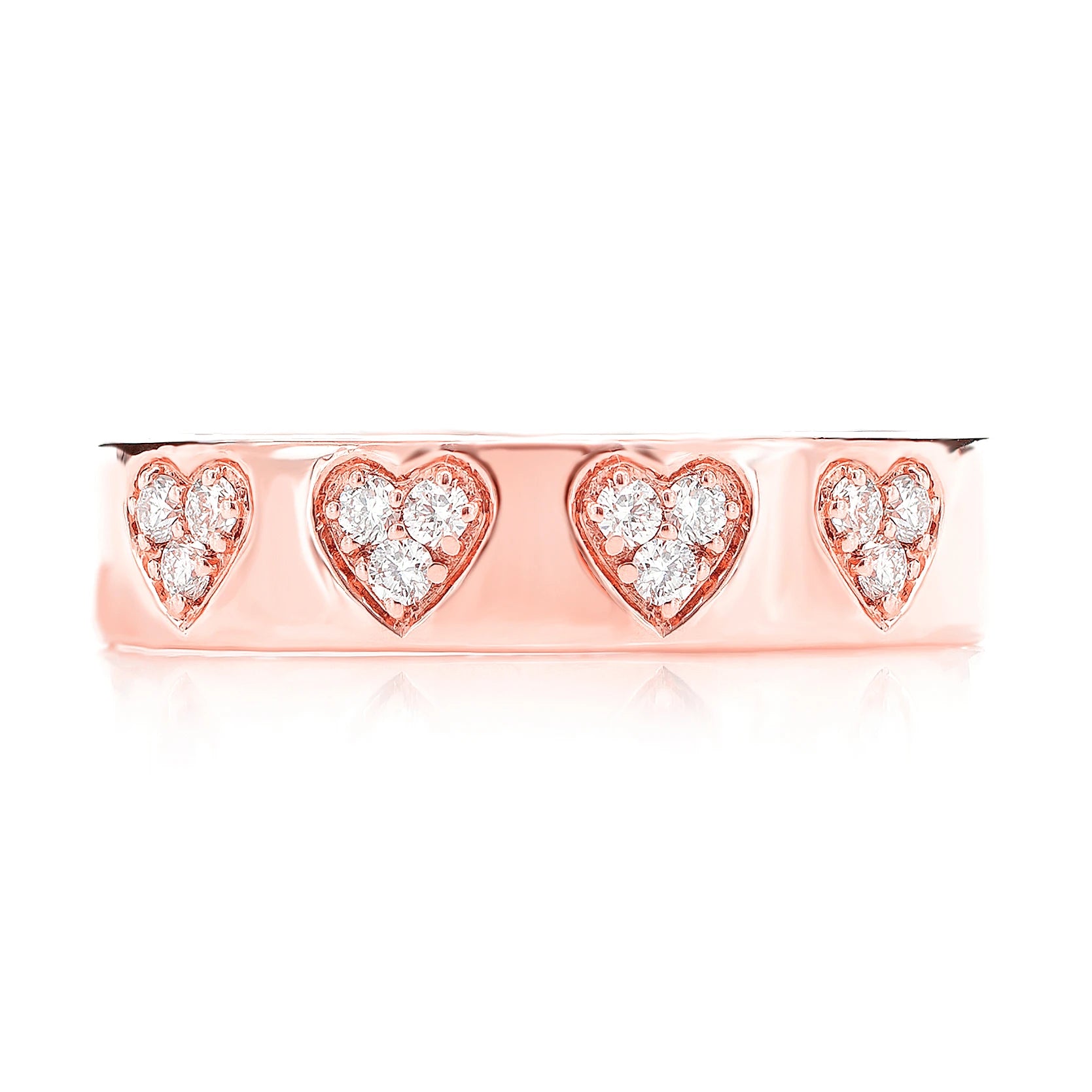 Solid Heart Cluster Ring in 14K rose gold, detail view