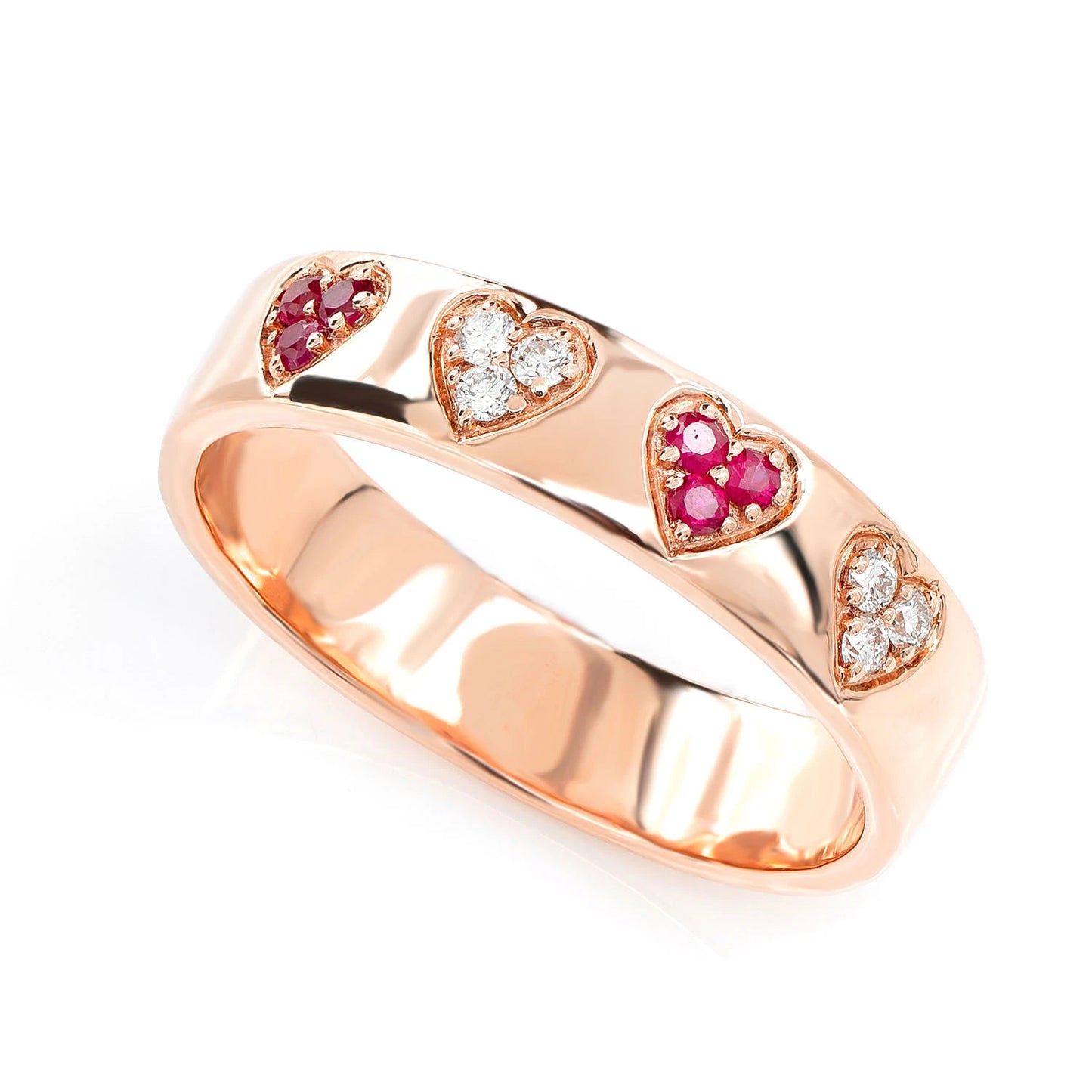 Ruby and Diamond Cluster Heart Band Ring