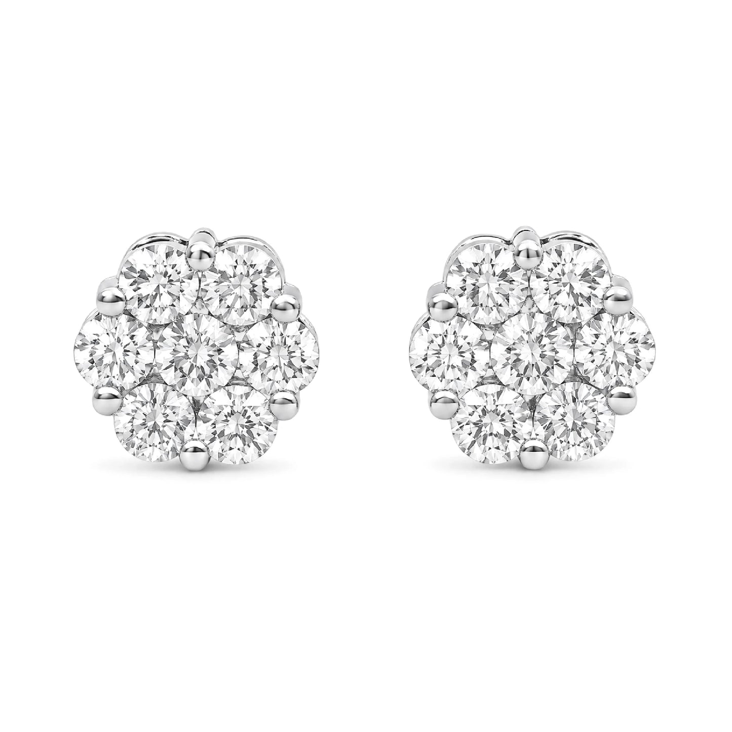 Flower Diamond Studs in 14K white gold, 1.50ctw, front view