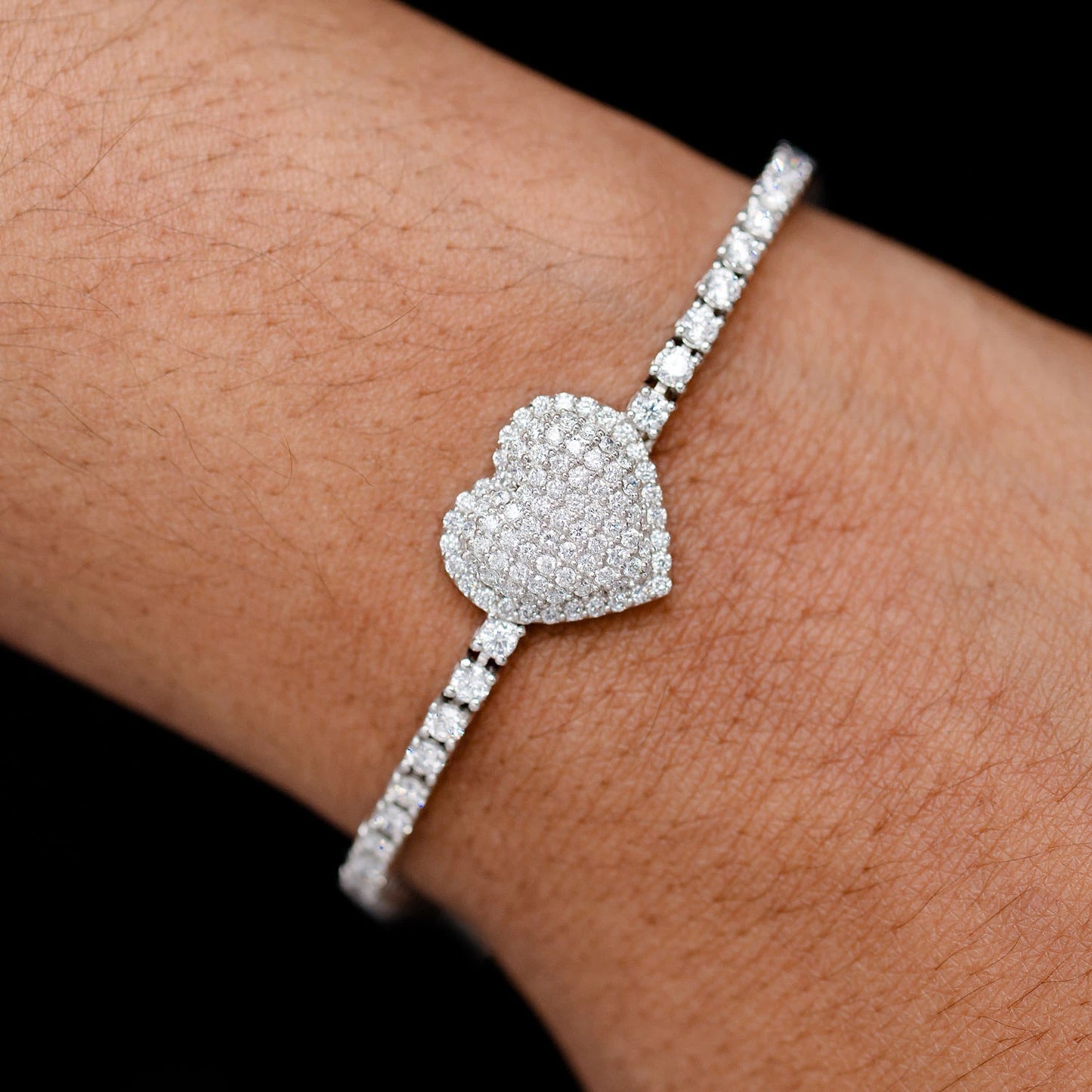 Sterling Silver Bubbly Heart Lab Diamond Bracelet