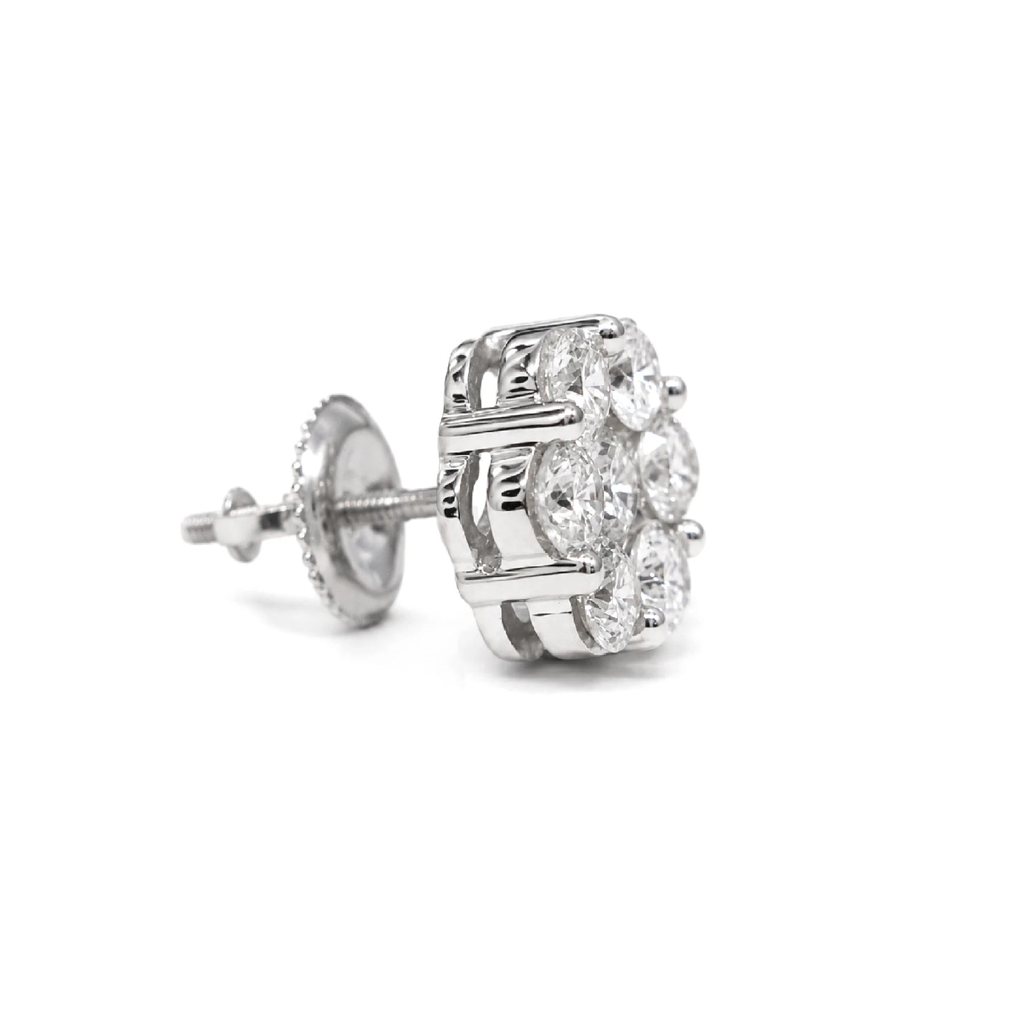 Flower Diamond Studs in 14K white gold, 1.50ctw, angled view