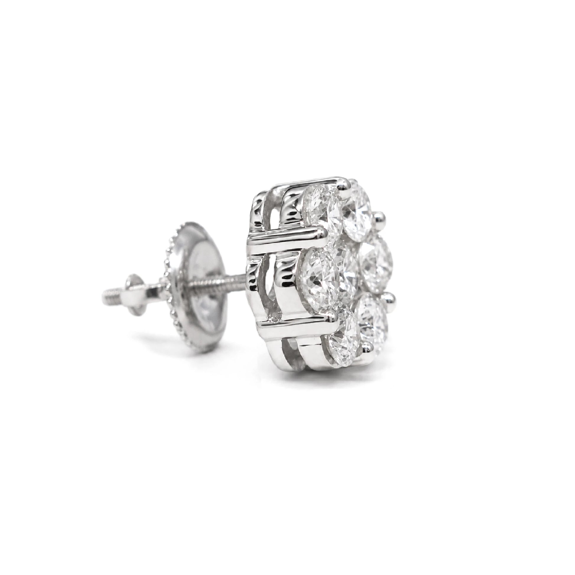 Flower Diamond Studs in 14K white gold, 1.50ctw, angled view