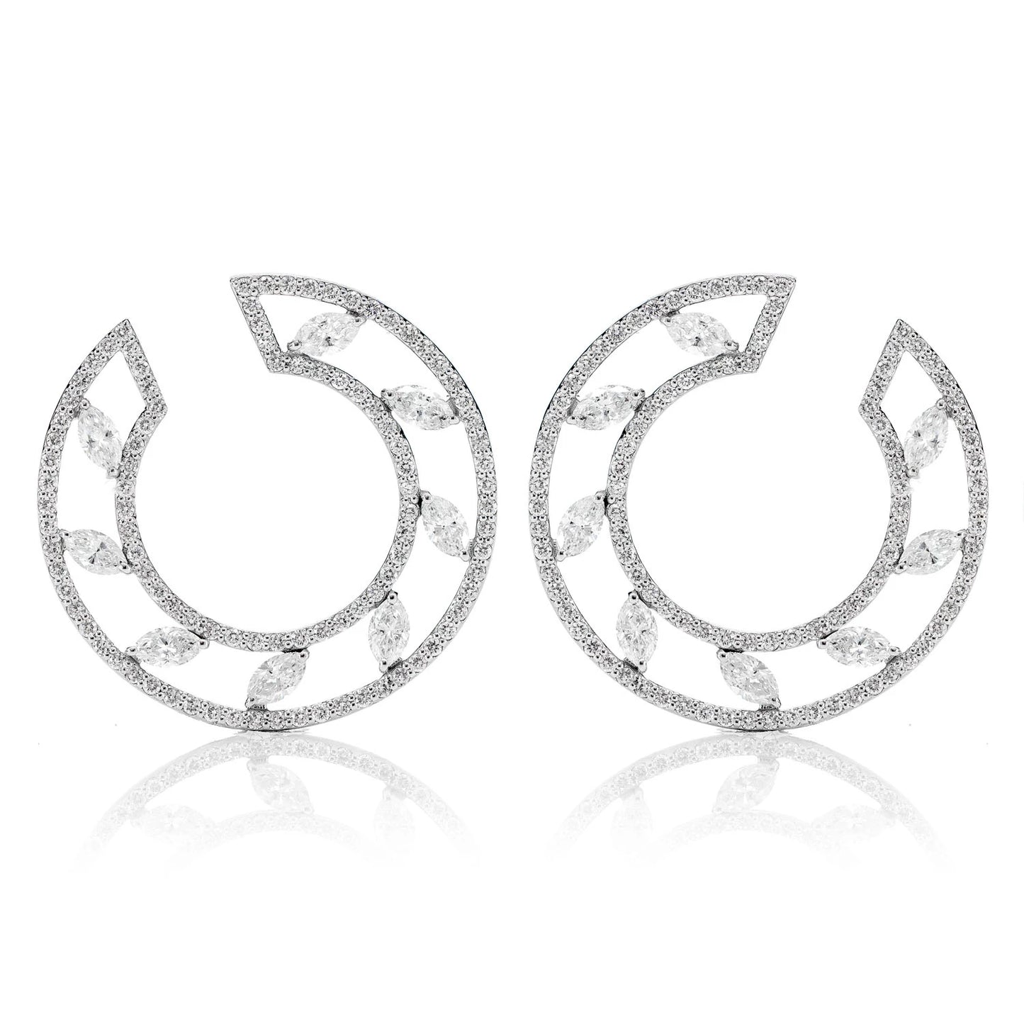 Open Marquise Diamond Post Hoop Earrings