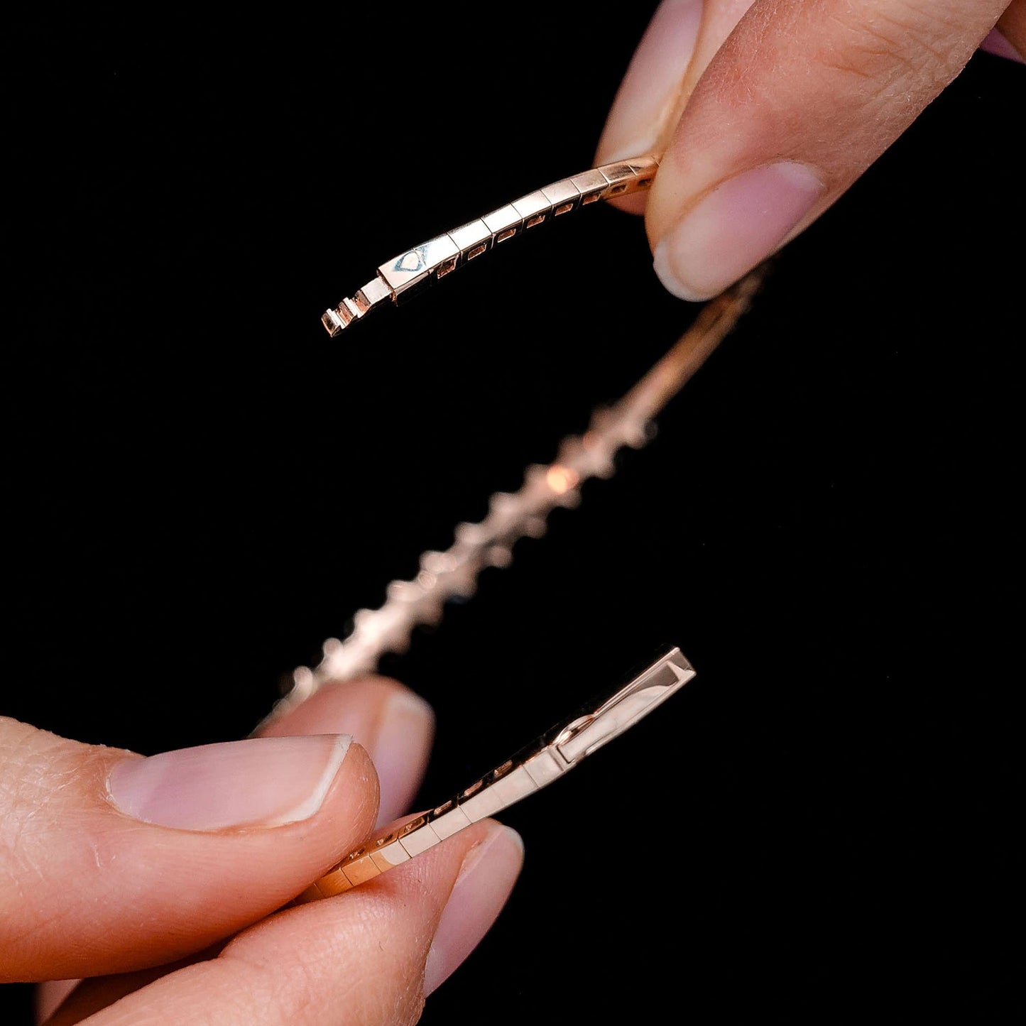 Angled Baguette Diamond Bangle in 14K rose gold, 0.85ctw, alternate view