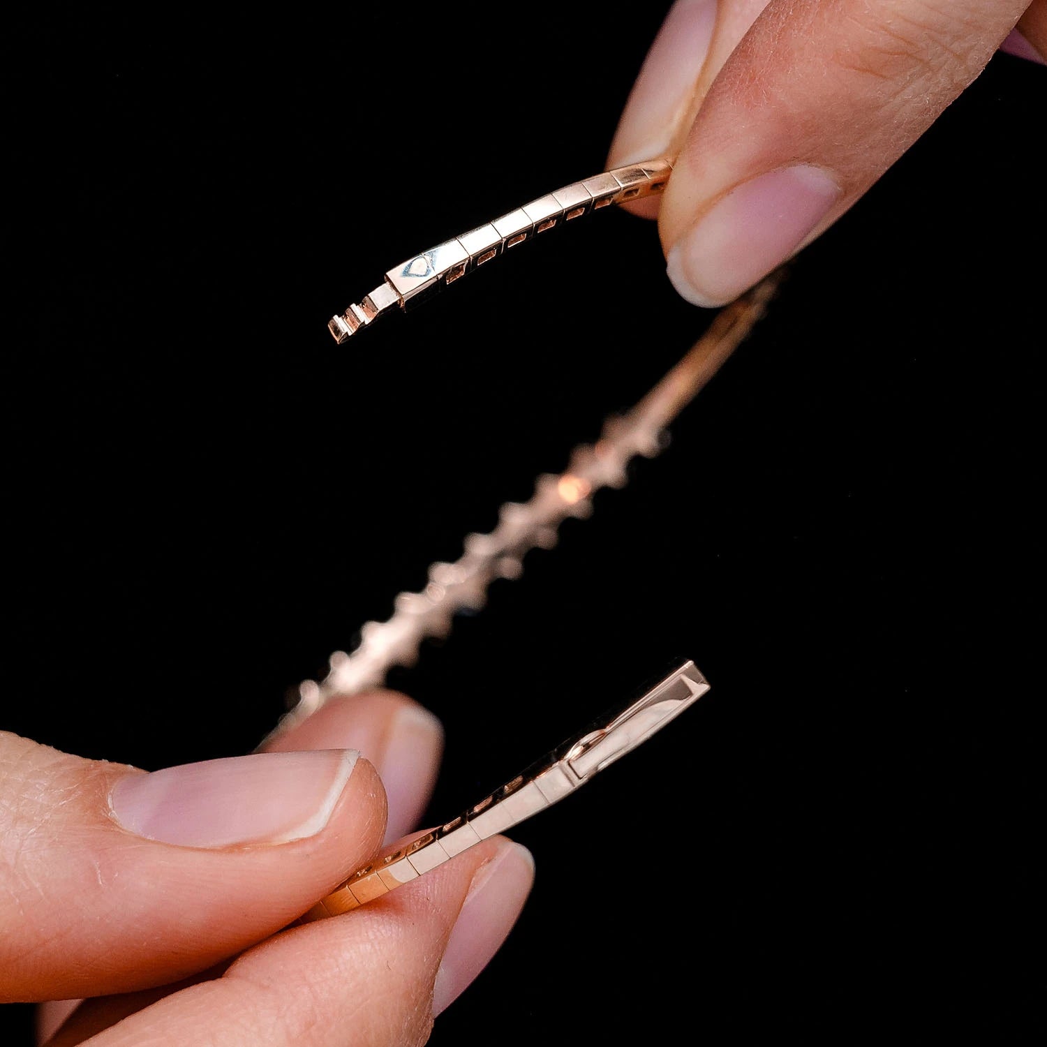 Angled Baguette Diamond Bangle in 14K rose gold, 0.85ctw, alternate view