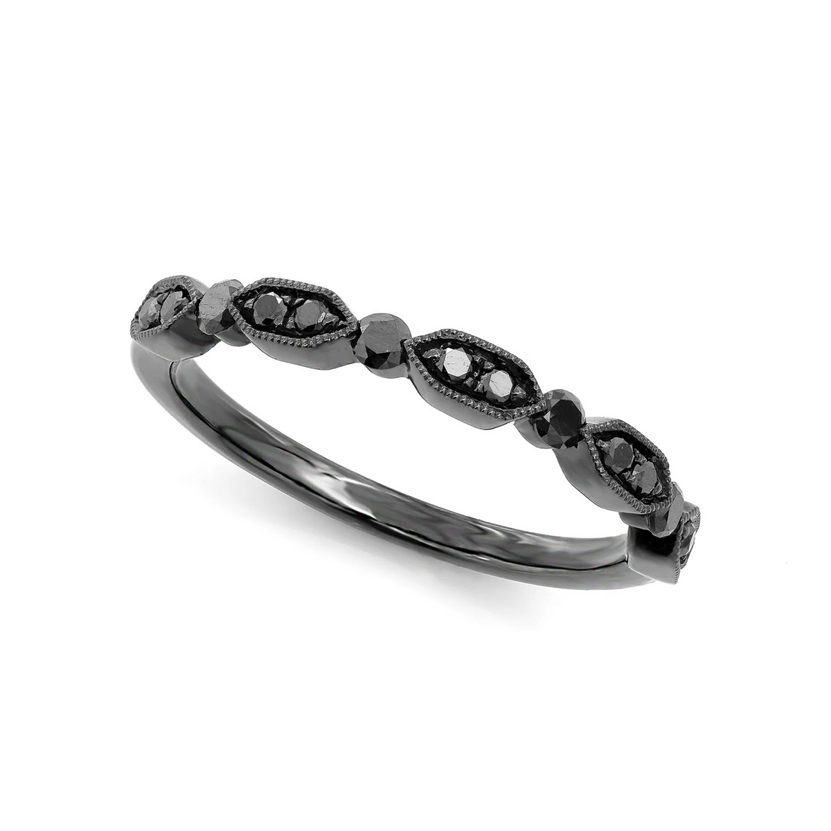 Black Diamond Wedding Ring 14k in 14K black gold, angled view