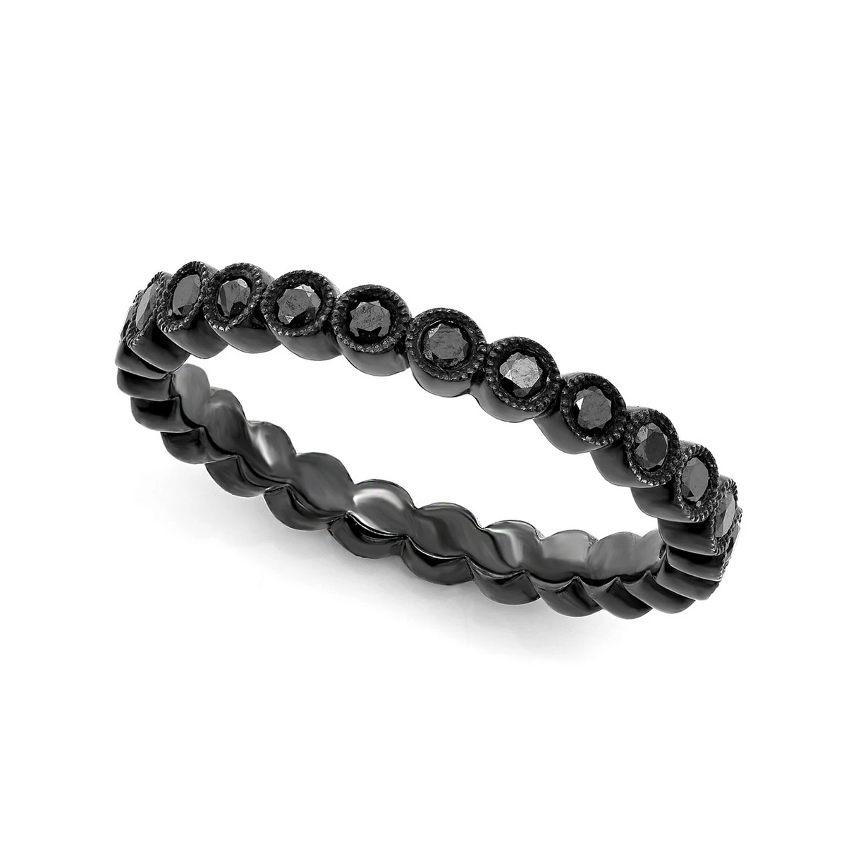 Black Diamond Band Ring 14k in 14K black gold, side view