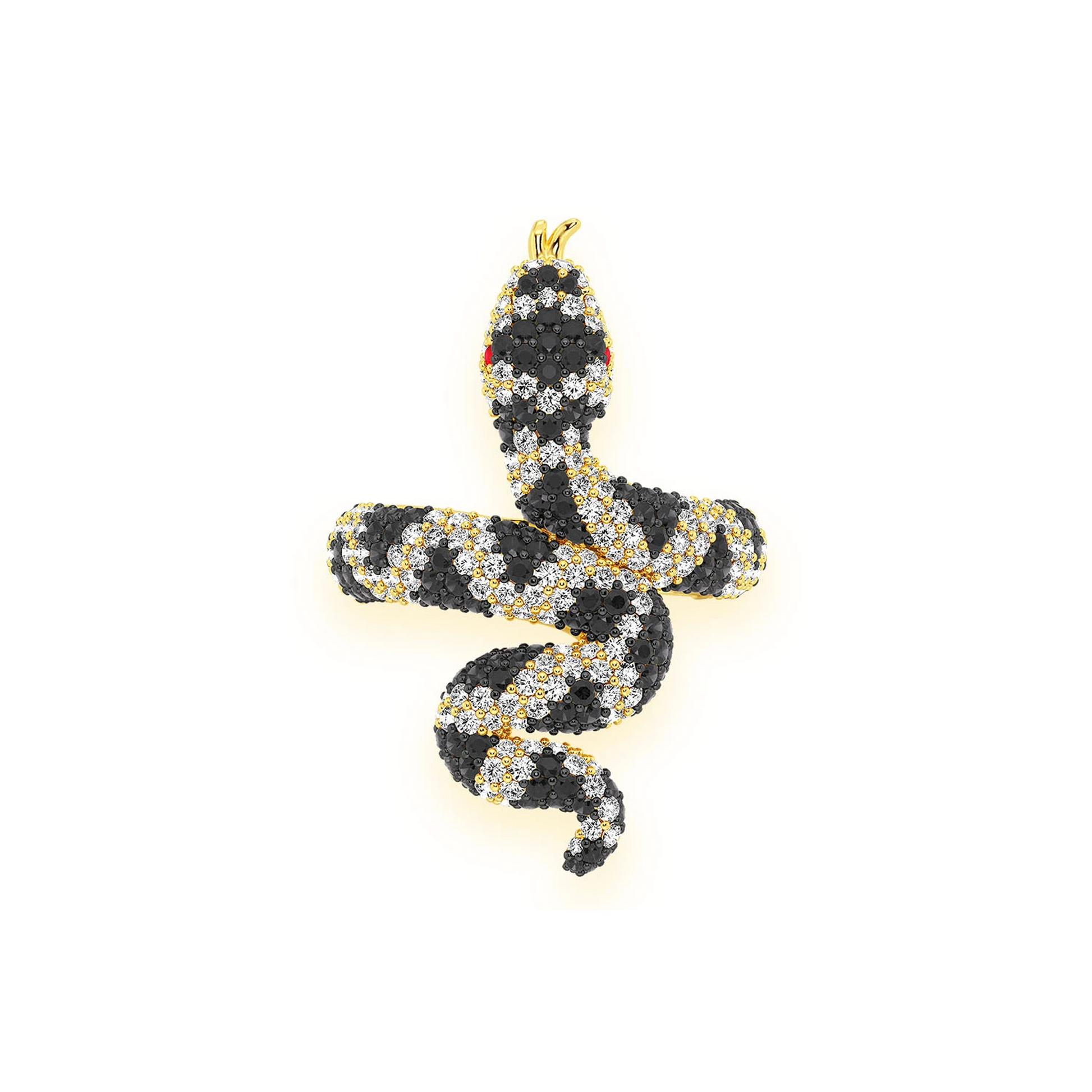 Snake Diamond Ring in 14K yellow gold, Black Diamond, front view