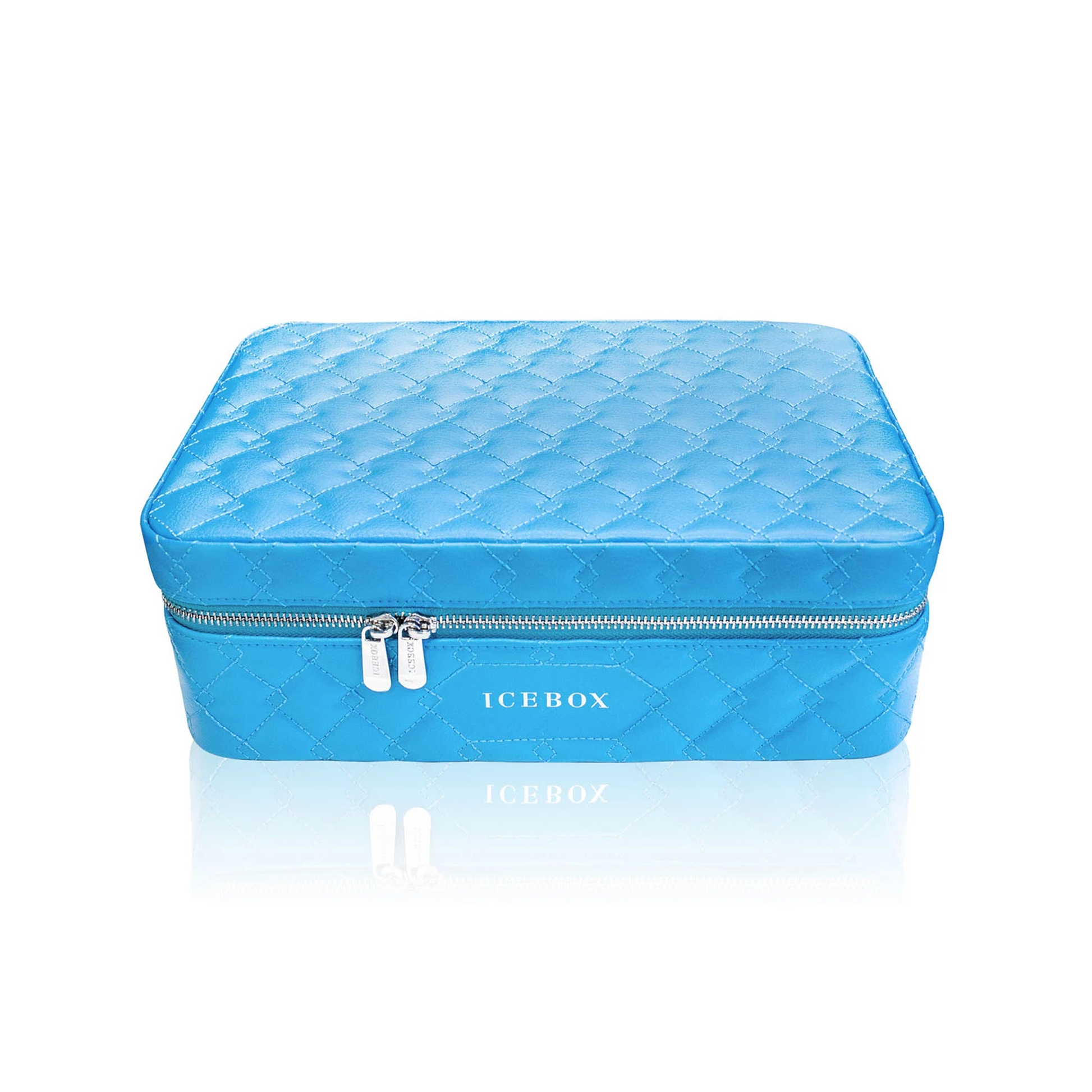 Icebox Large Traveler Case in blue, 2-watch capacity, exterior view