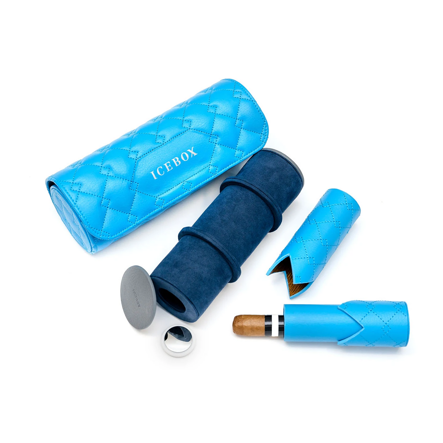 Icebox Leather Three Watch Roll in blue, detail view 3