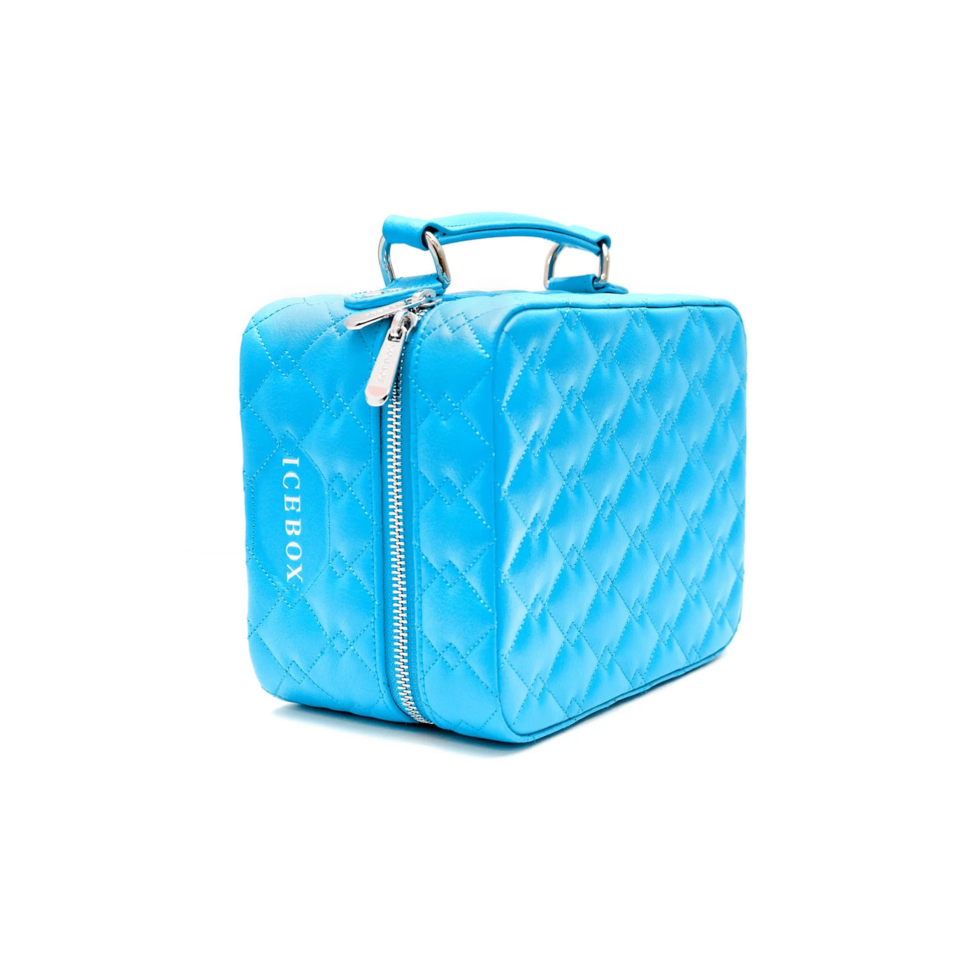 Icebox Medium Traveler Case in blue, 2-watch capacity, exterior side view