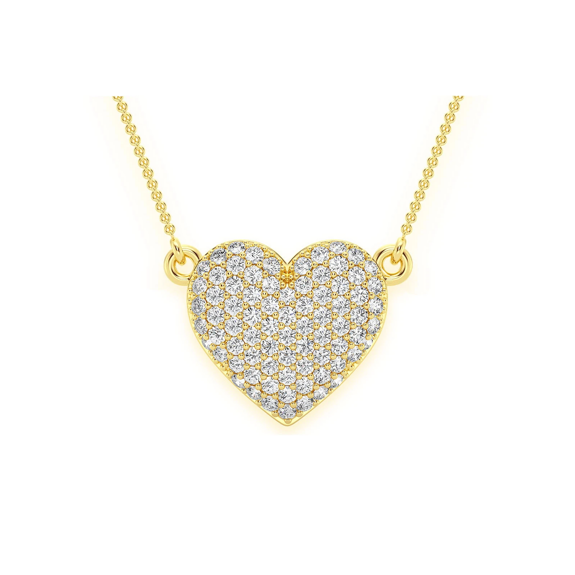 Bubble Heart Diamond Necklace in 14K yellow gold, front view