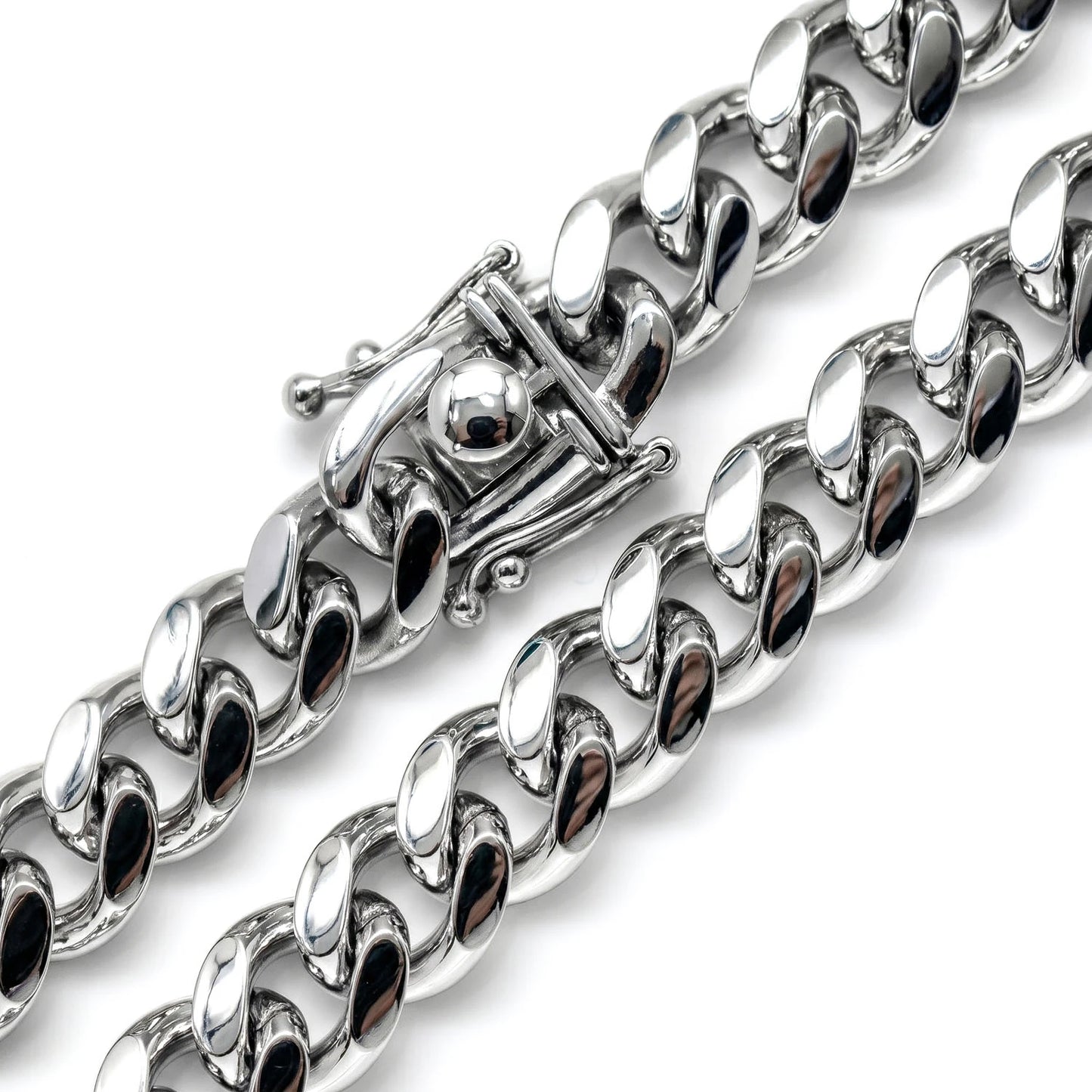 Sterling Silver Cuban Chain in 925 sterling silver, 8.5mm width, angled view
