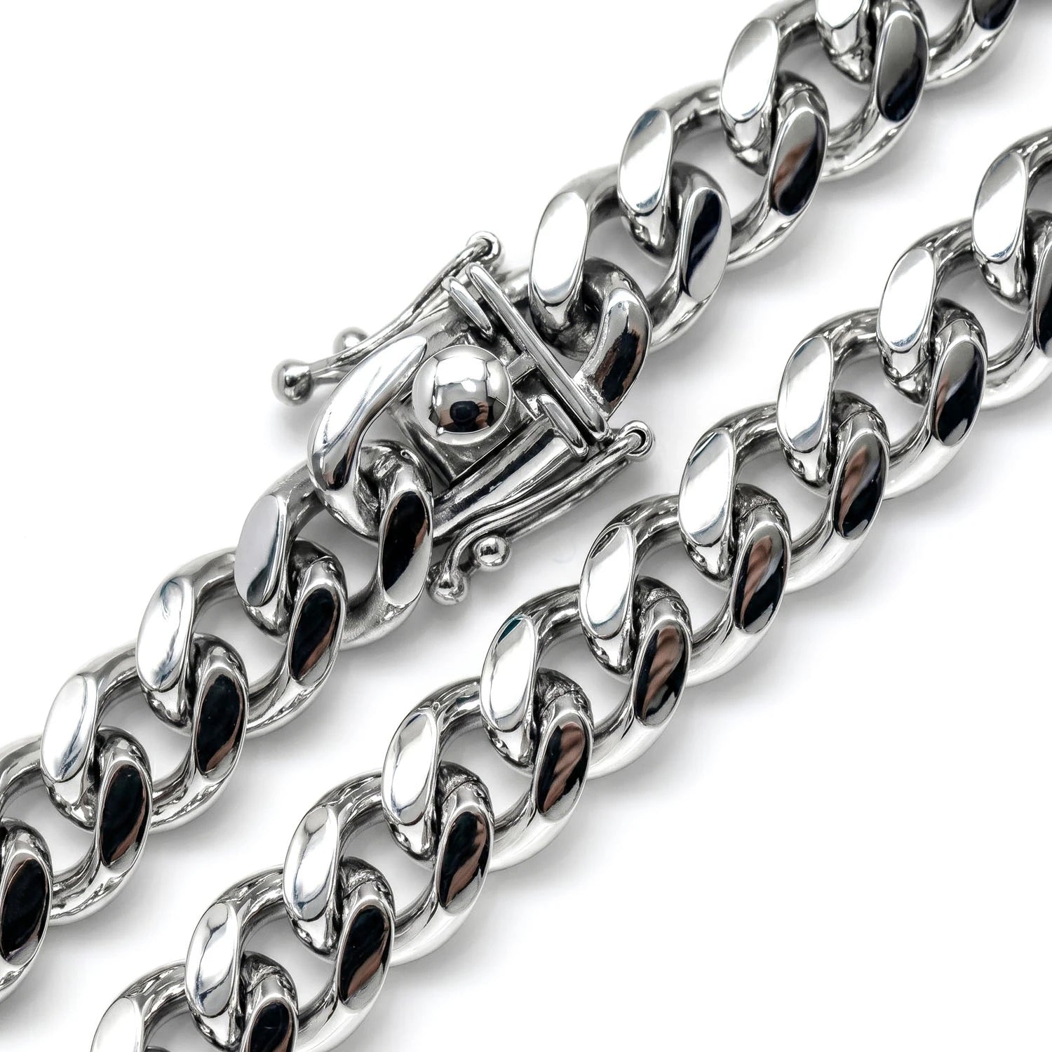 Sterling Silver Cuban Chain in 925 sterling silver, 8.5mm width, angled view