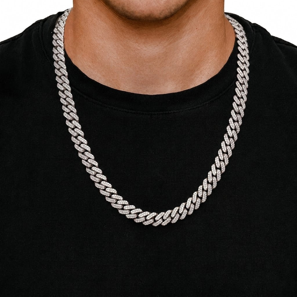 Iced Miami Cuban Necklace in 14K white gold, 10mm / 14.00ctw width, alternate view