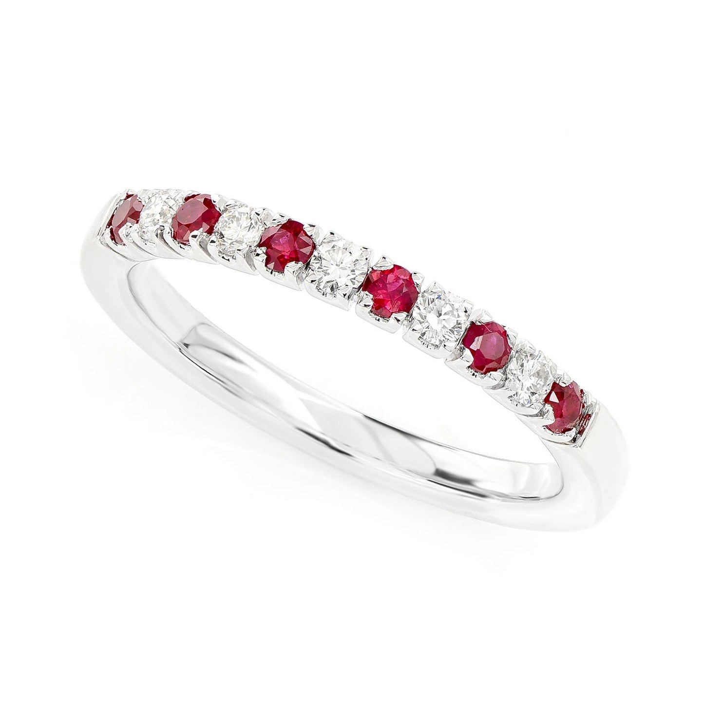 Ruby and Diamond Alternating Band Ring