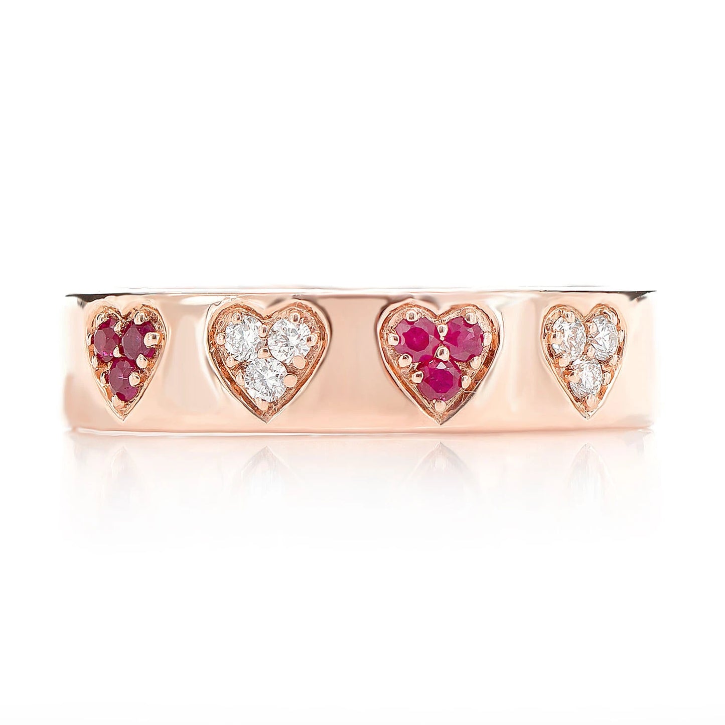 Ruby and Diamond Cluster Heart Band Ring