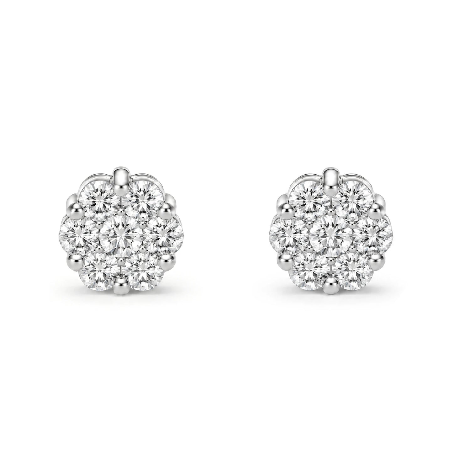 Flower Diamond Studs in 14K white gold, 0.25ctw, front view