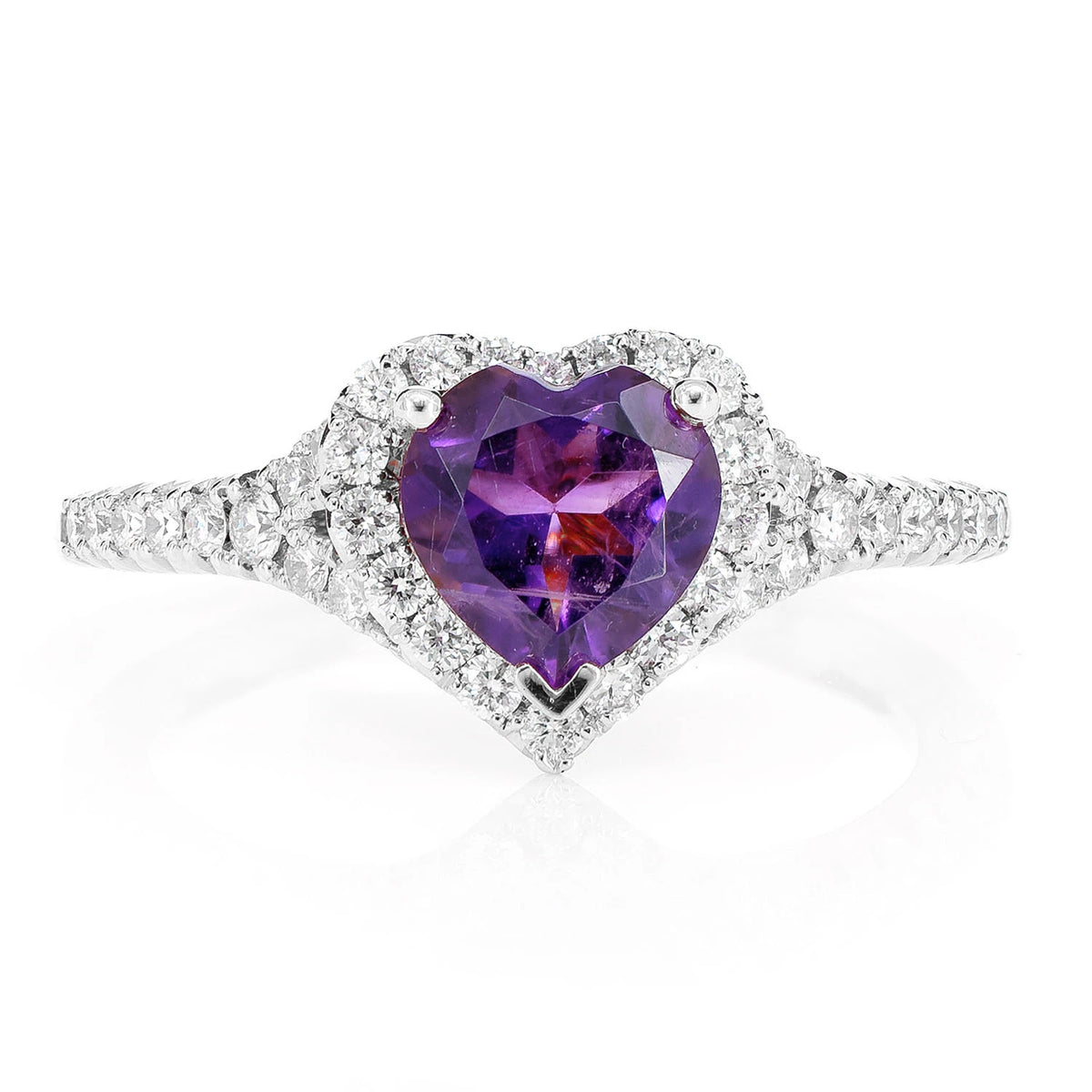 Heart Amethyst and Diamond Halo Ring