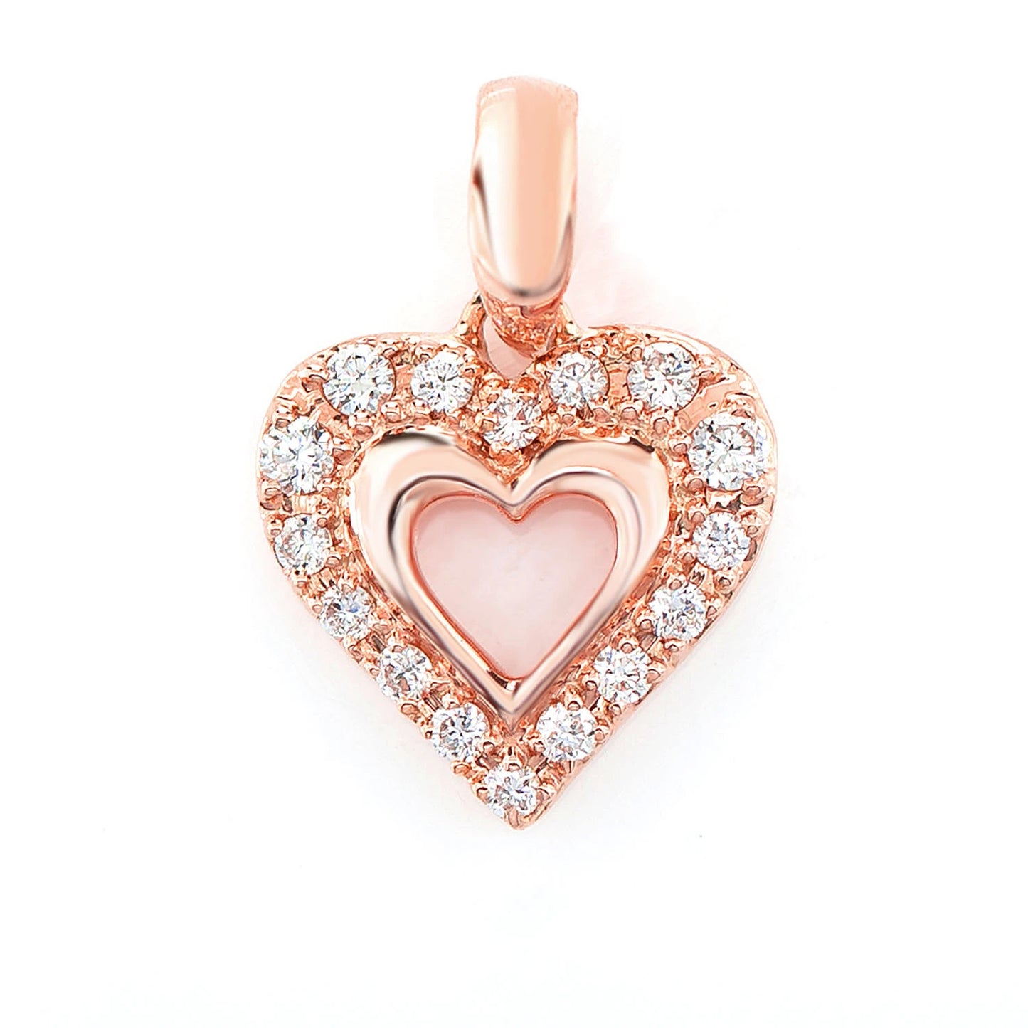Open Heart Halo Diamond Pendant in 14K rose gold, front view