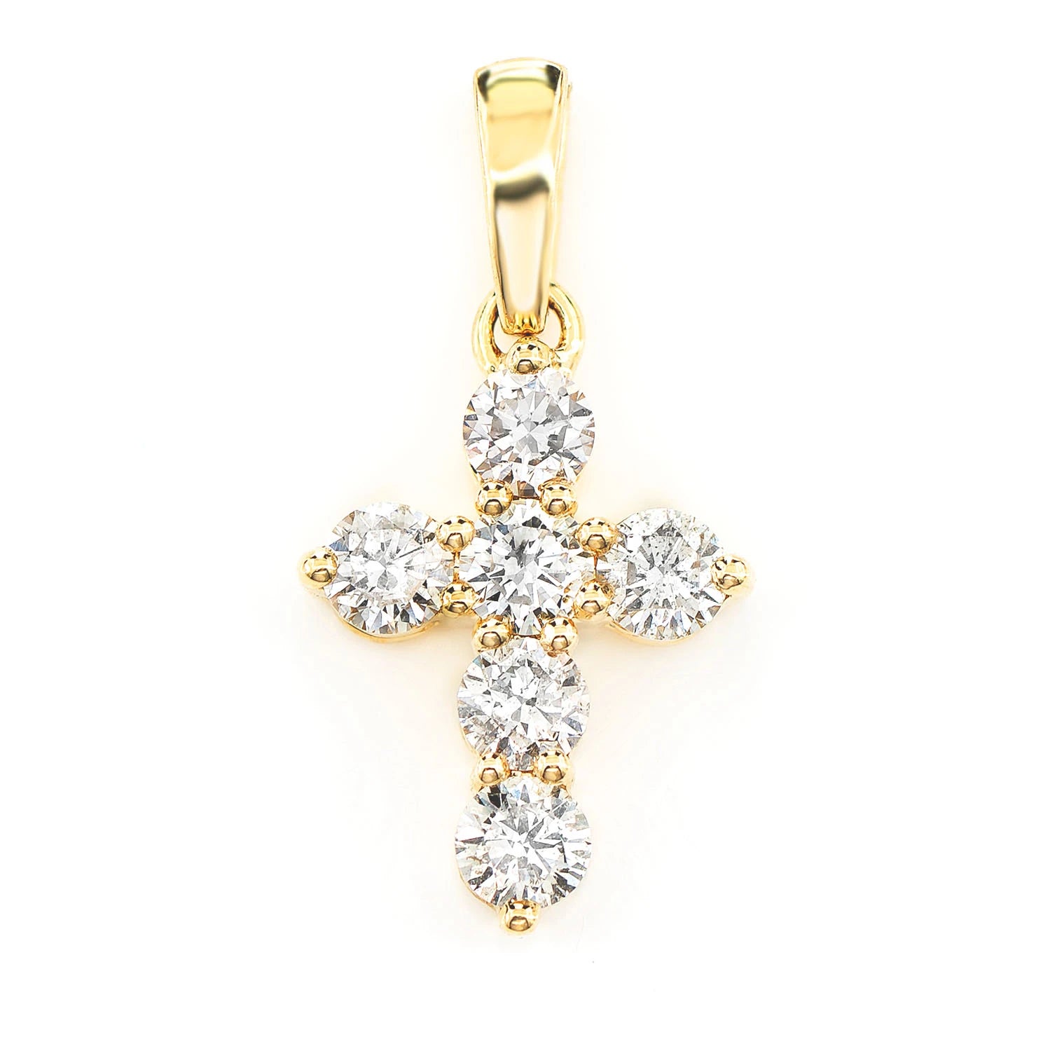 Pointed Cross Pendant in 14K yellow gold, front view