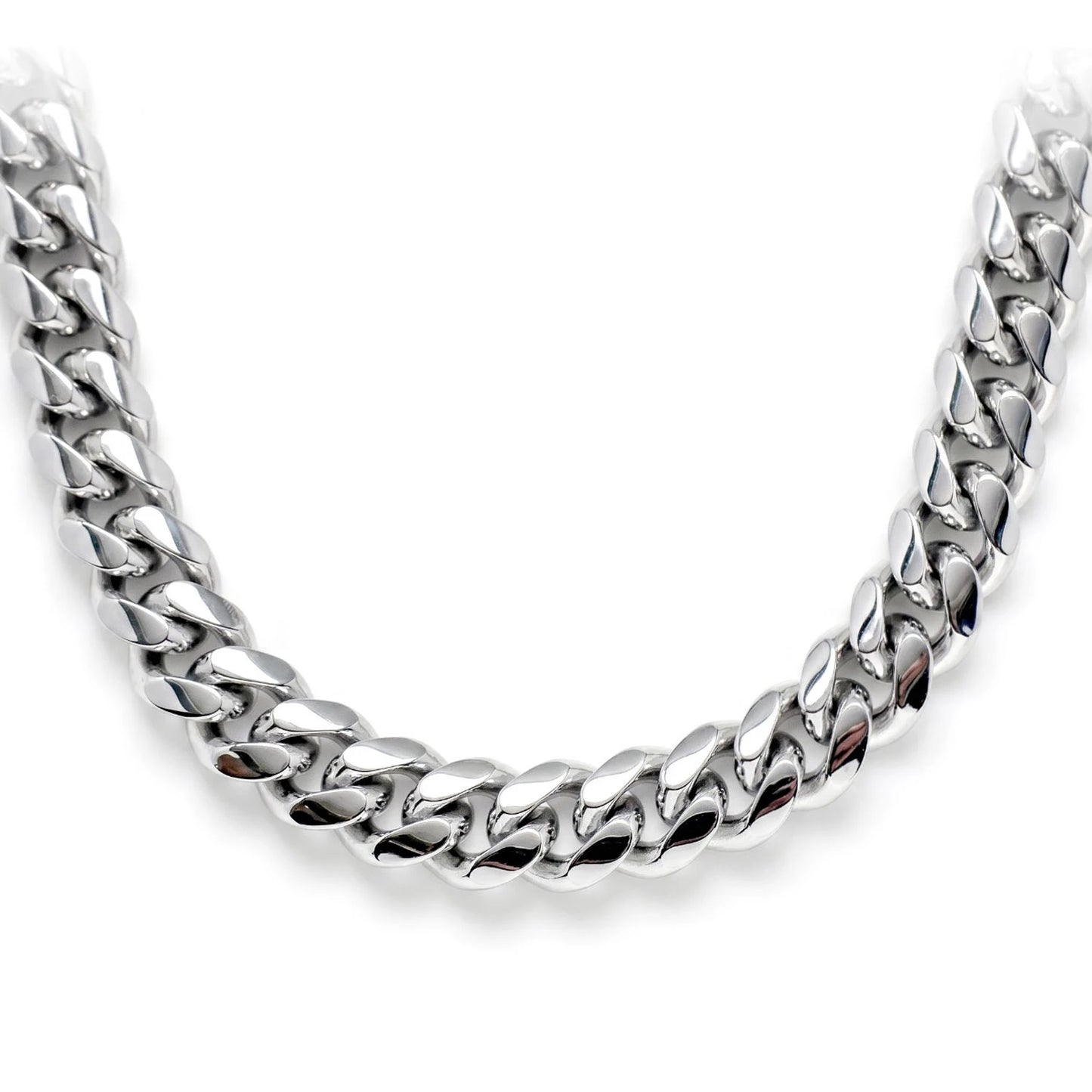 Sterling Silver Cuban Chain in 925 sterling silver, 7mm width, front view