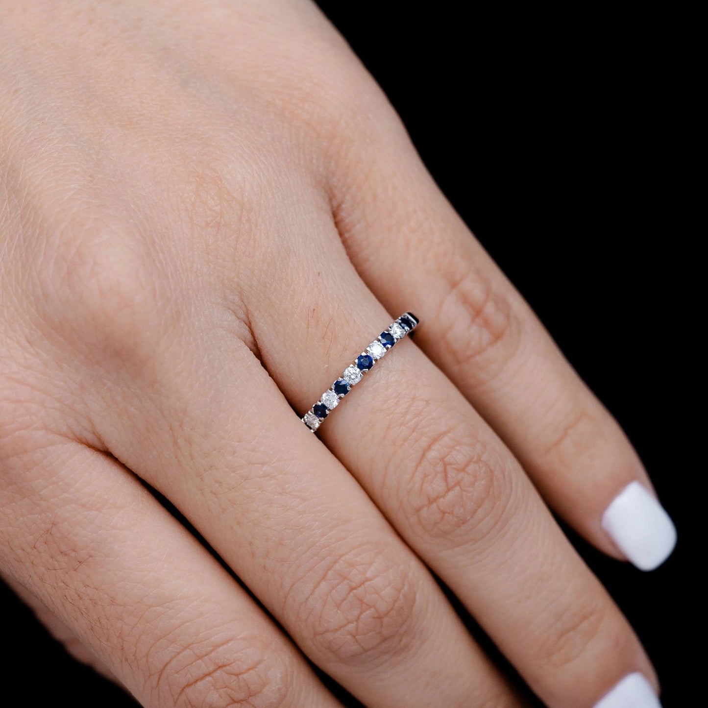 Single row Sapphire and Diamond Band Ring