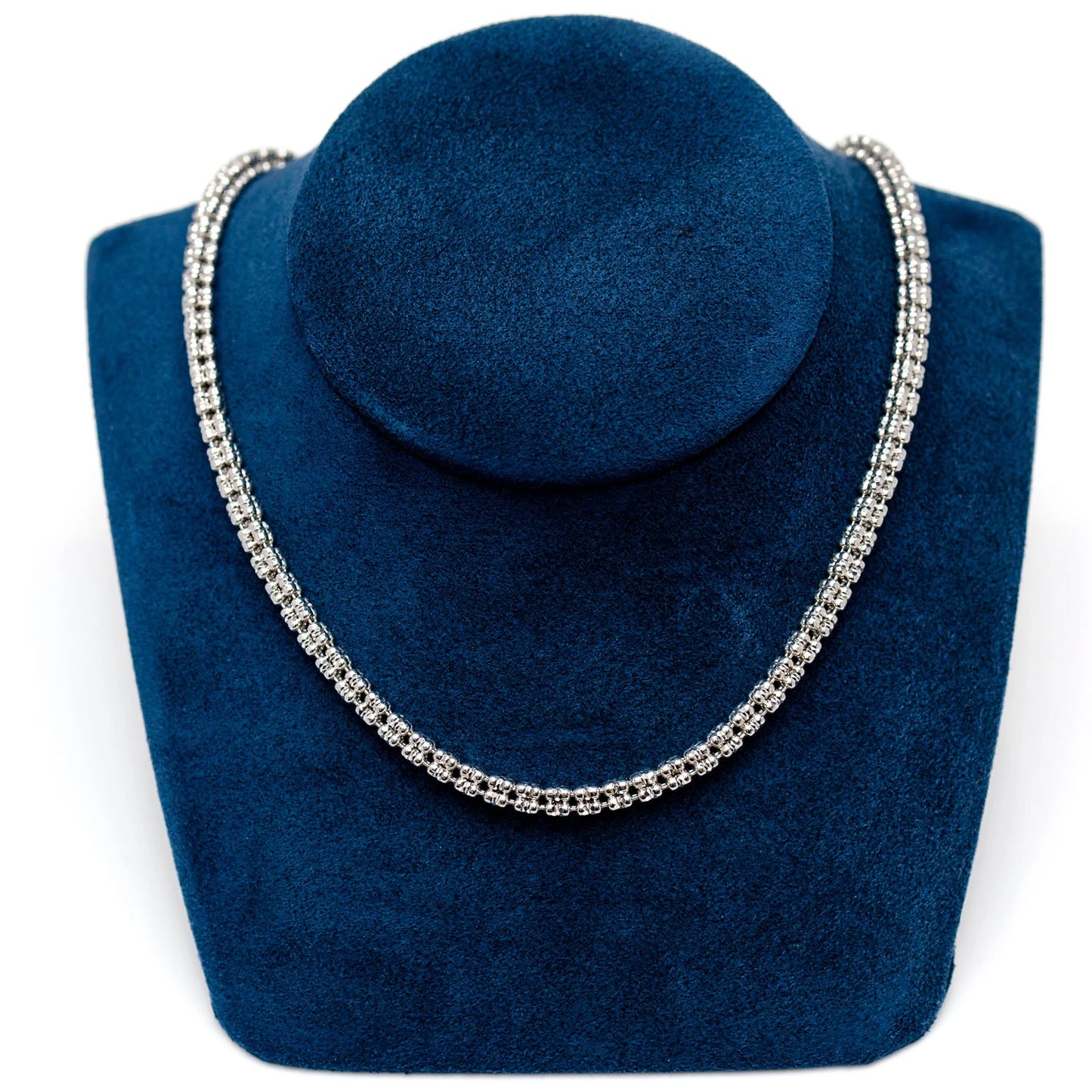 Sterling Silver Triangular Diamond-Cut Tube Chain in 925 sterling silver, 4.5mm width, detail view