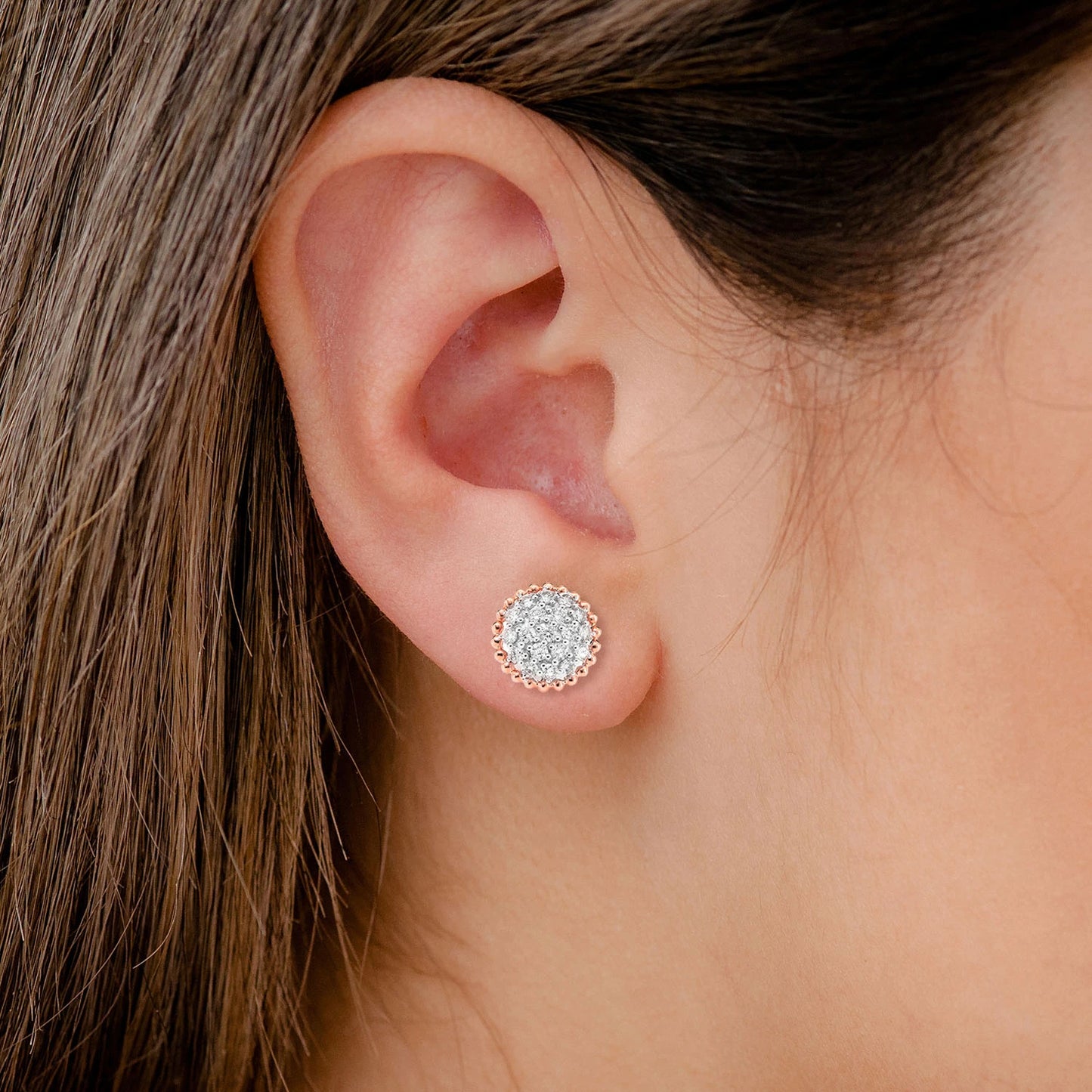 Diamond Beaded Halo Cluster Stud Earrings