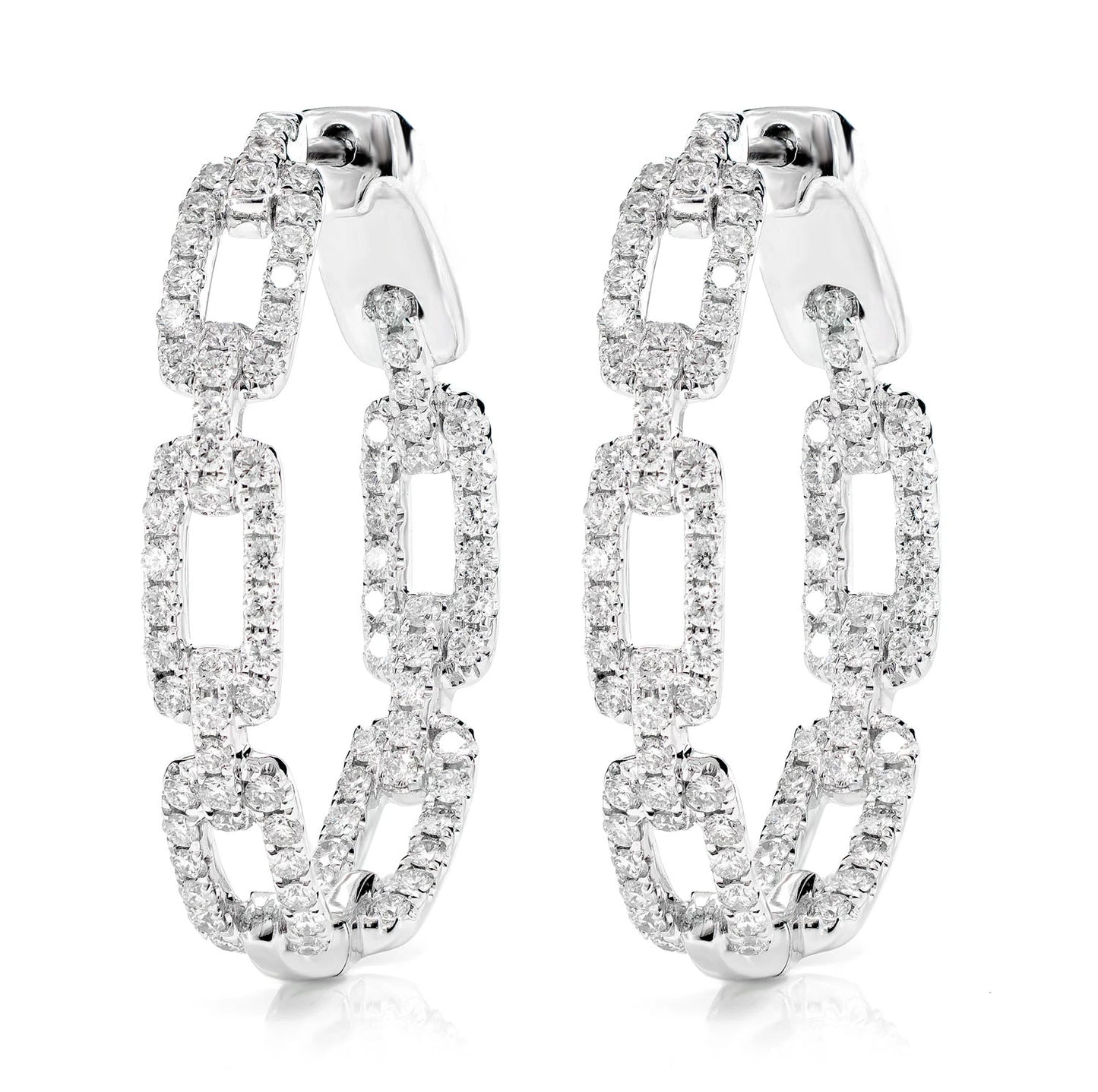 Diamond Rectangular Link Hoop Earrings