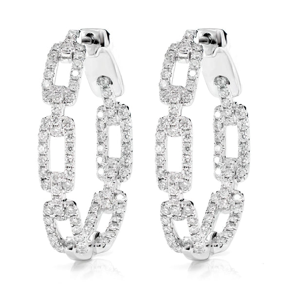 Diamond Rectangular Link Hoop Earrings
