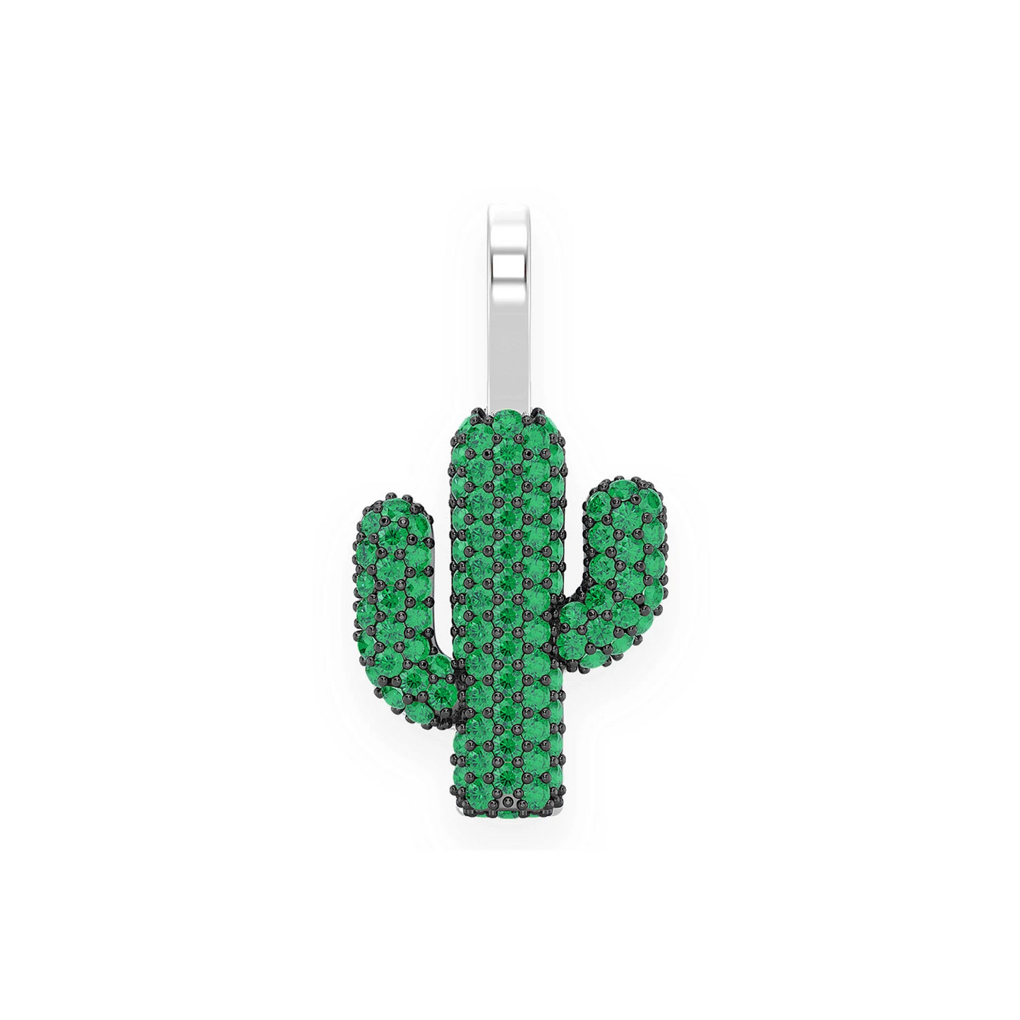Emerald Cactus Pendant in 14K white gold, front view