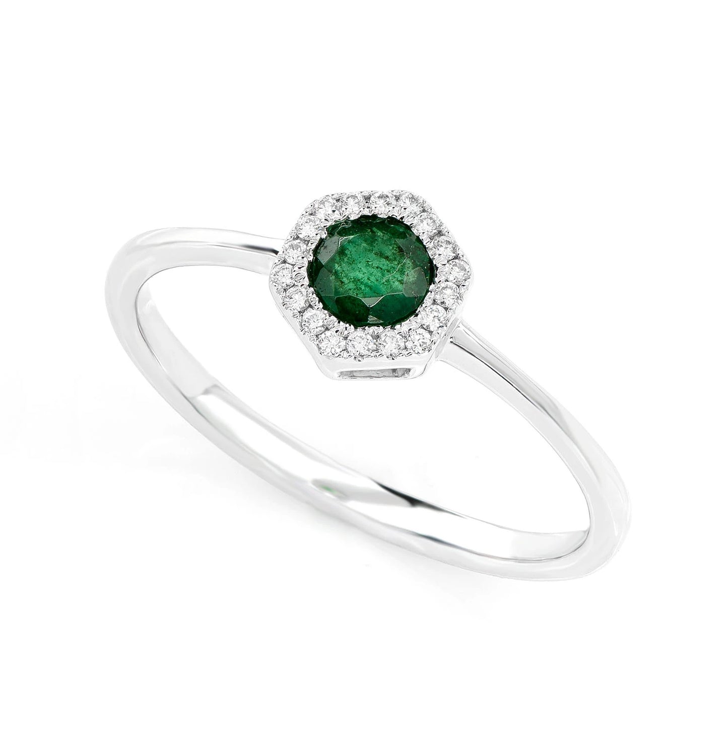 Emerald and Diamond Hexagon Halo Ring