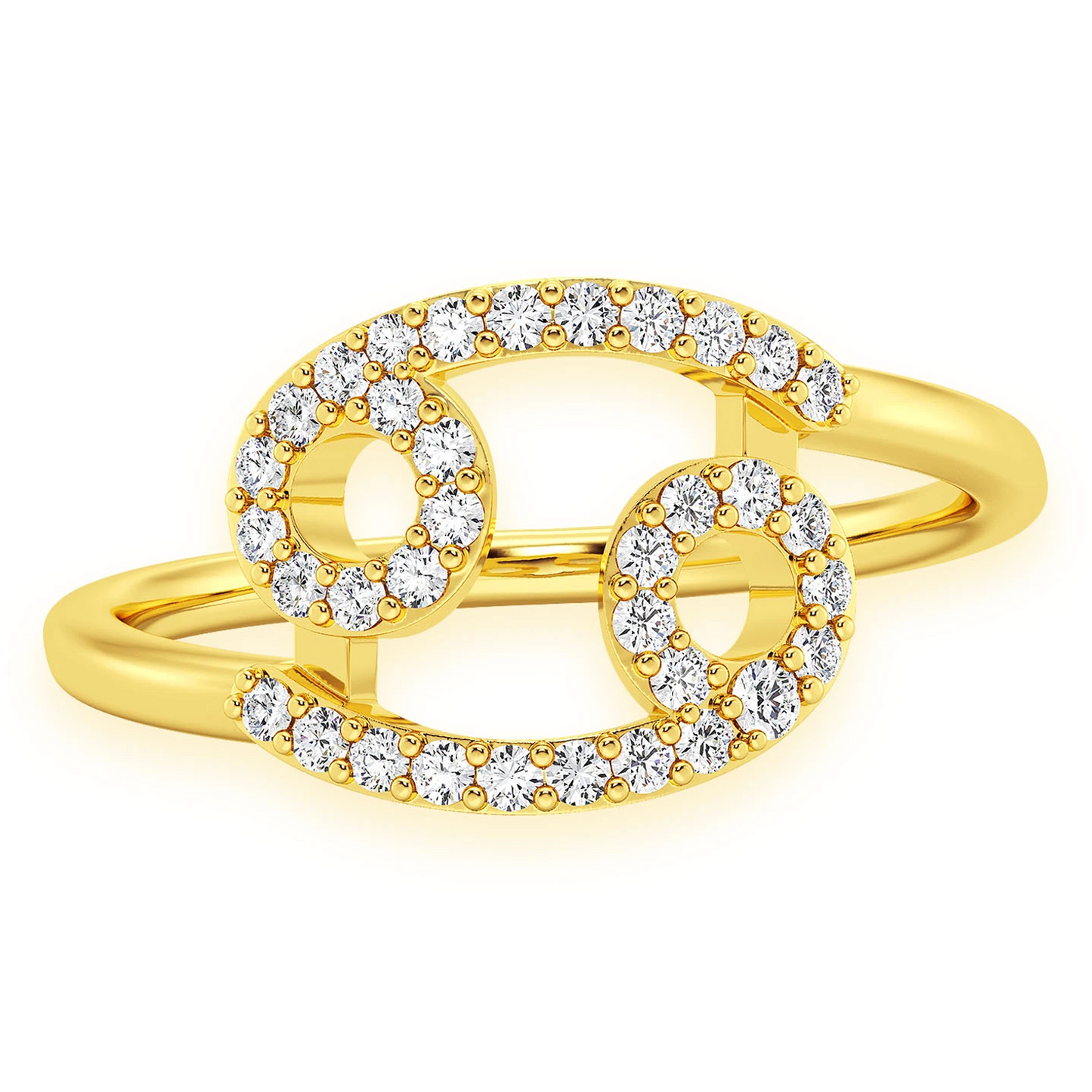 Zodiac Diamond Ring in 14K yellow gold, Cancer design, front view