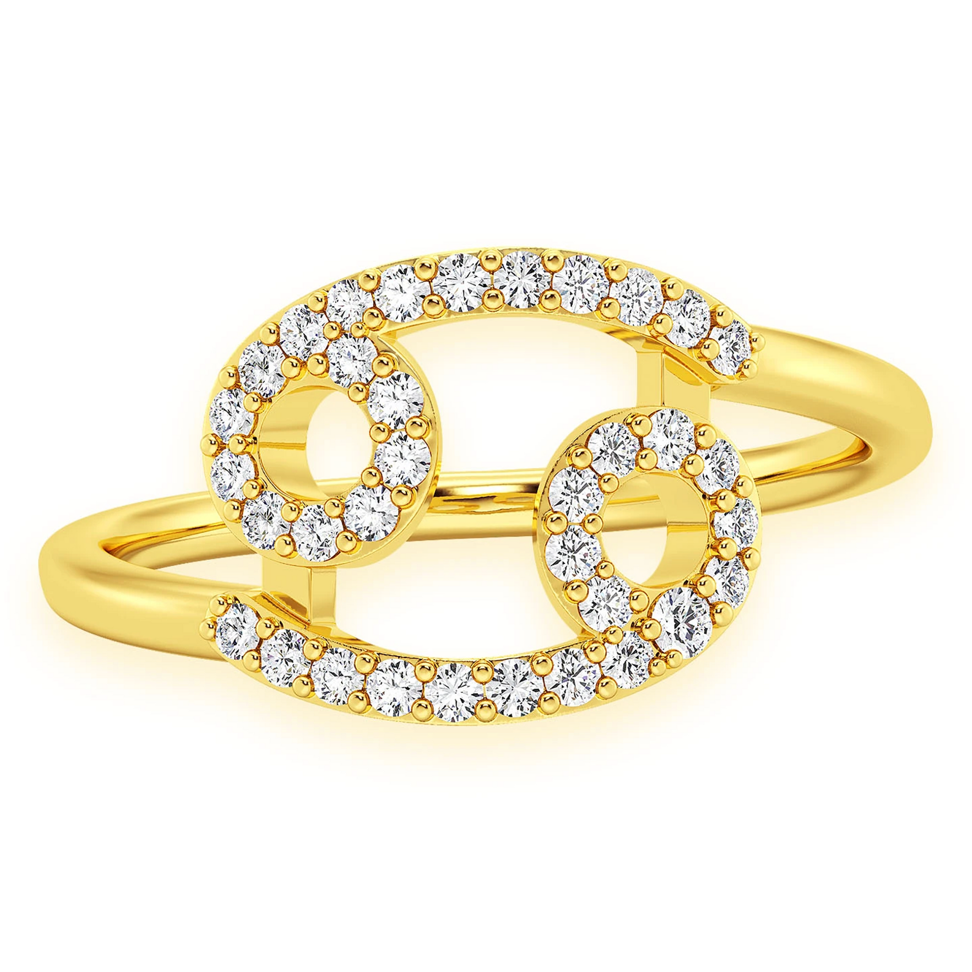 Zodiac Diamond Ring in 14K yellow gold, Cancer design, front view