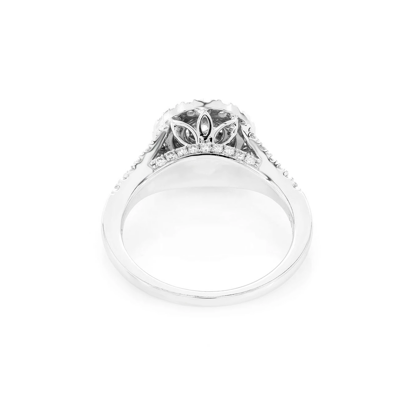 Round Double Halo Tapered Split Shank Engagement Ring in 14K white gold, alternate view