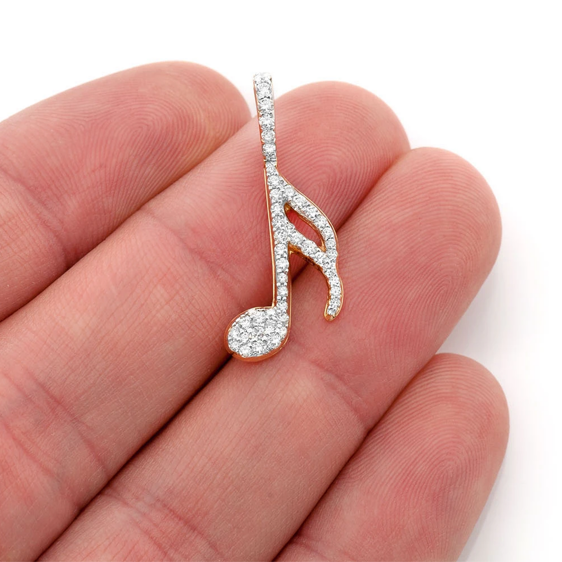 Semiquaver Music Note Diamond Pendant in 14K yellow gold, Large | 0.50ctw, angled view