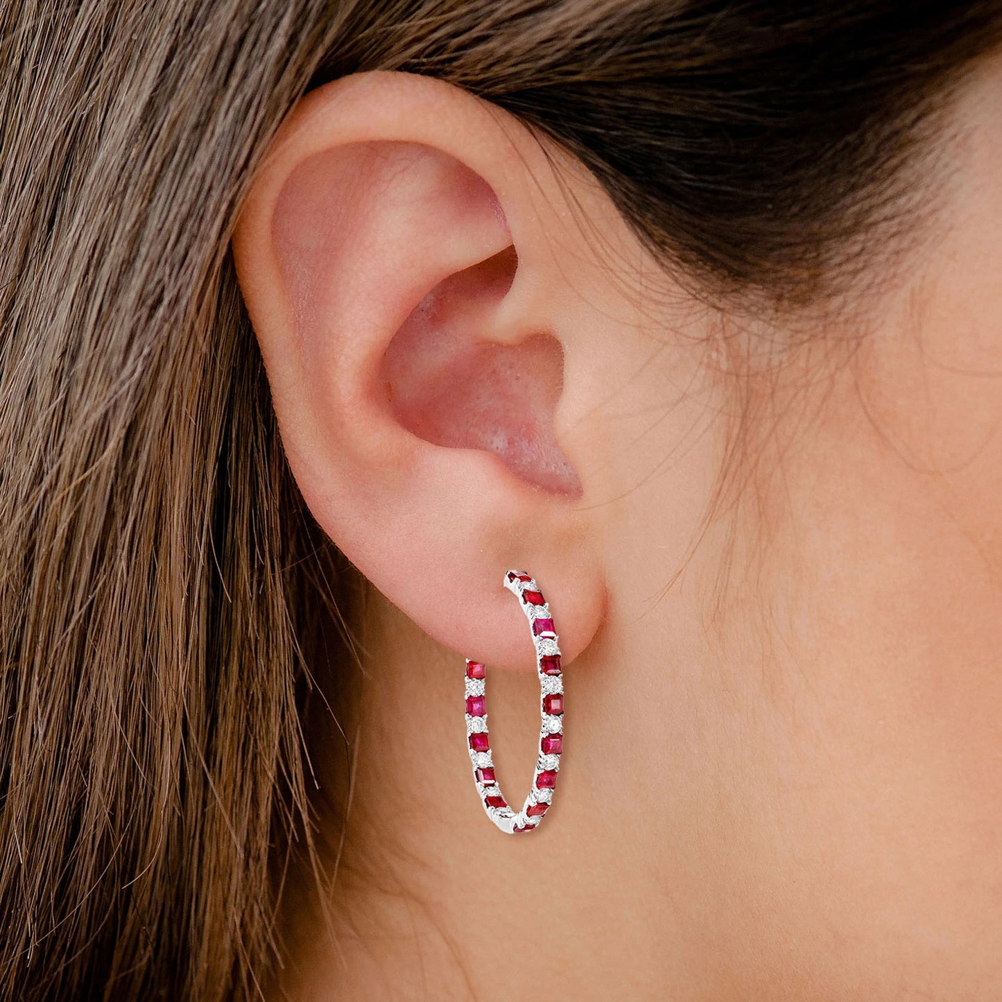 Inside Outside Ruby and Diamond Oval Hoop Earrings