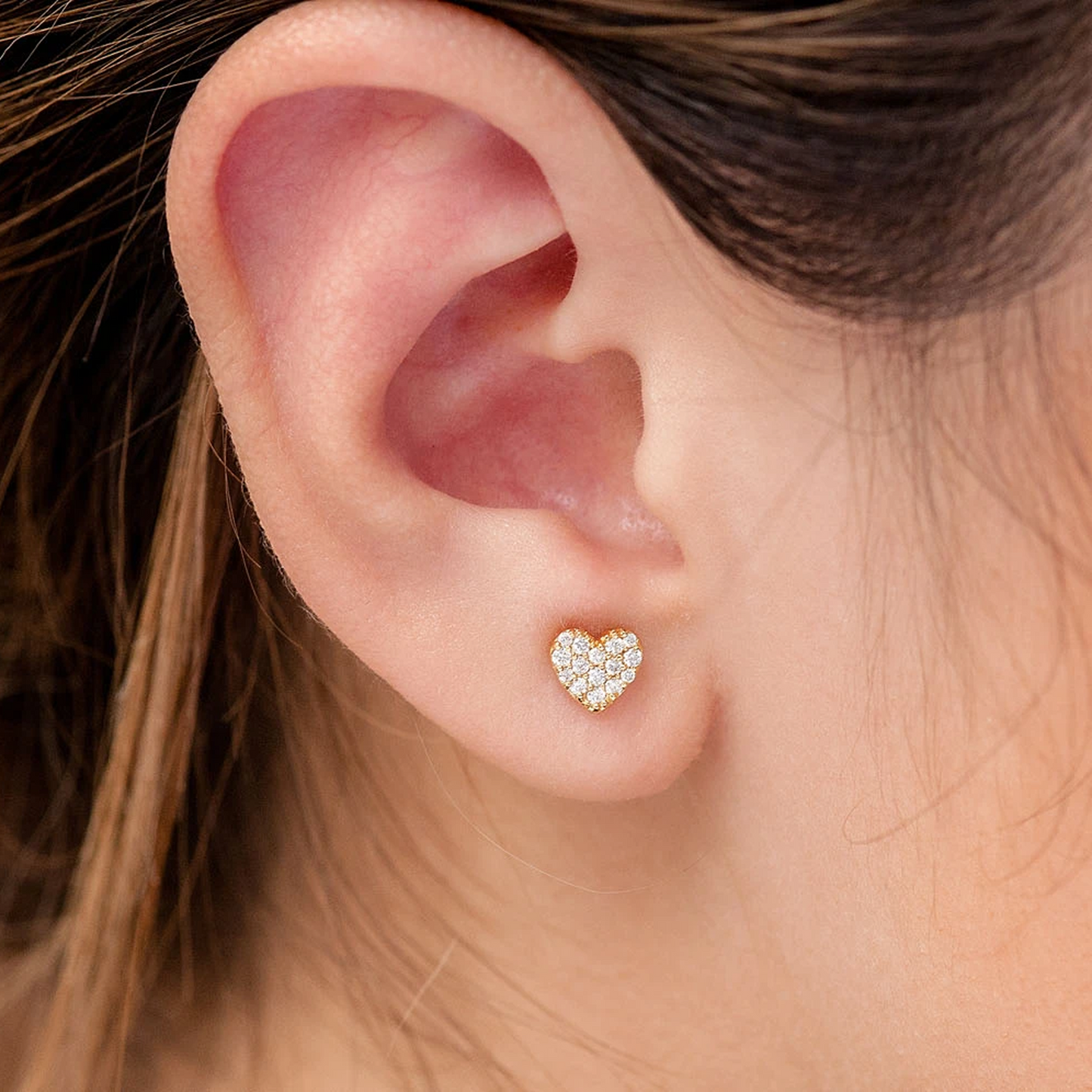 Heart Diamond Stud Earrings in 14K white gold, angled view