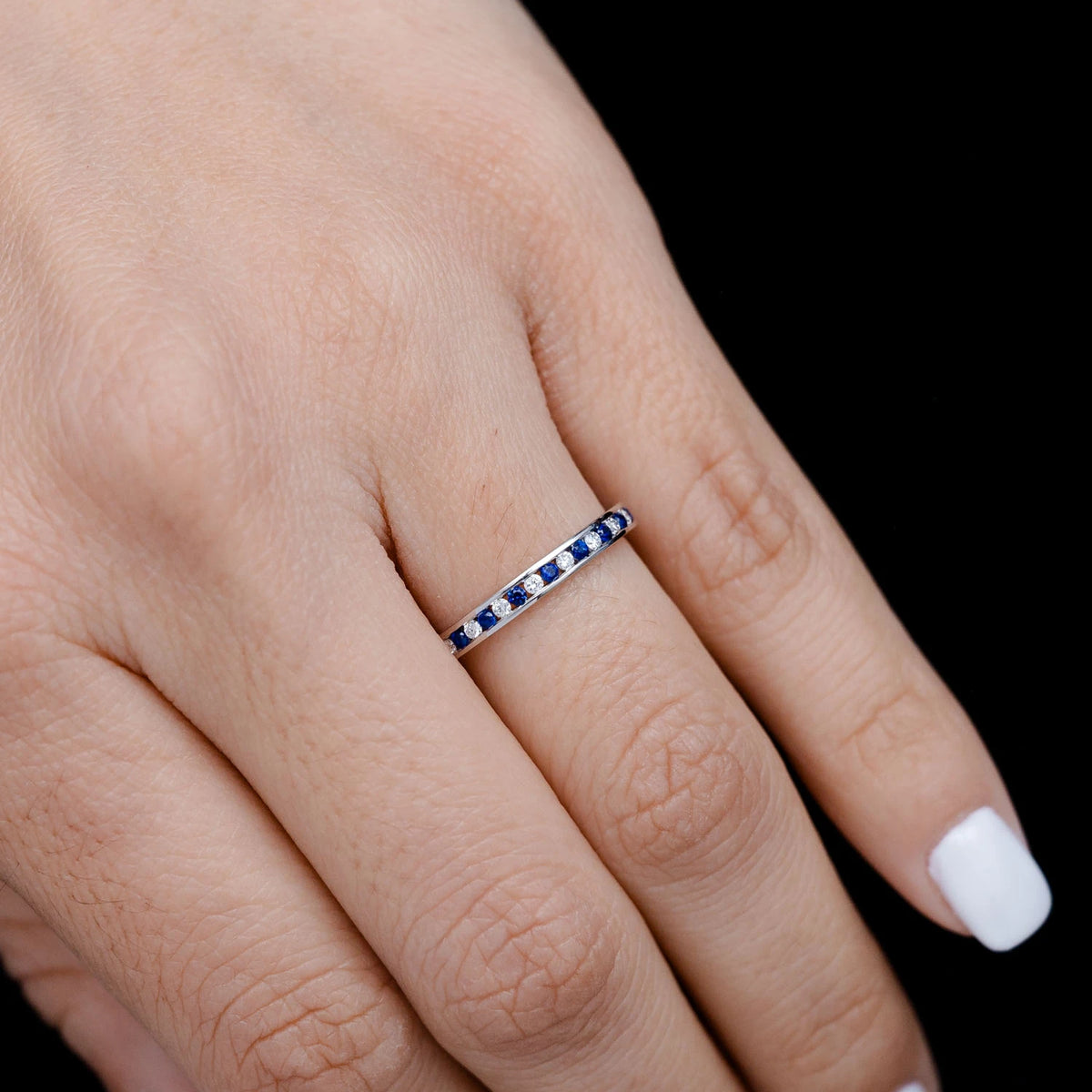 Sapphire and Diamond Channel Set Band Ring