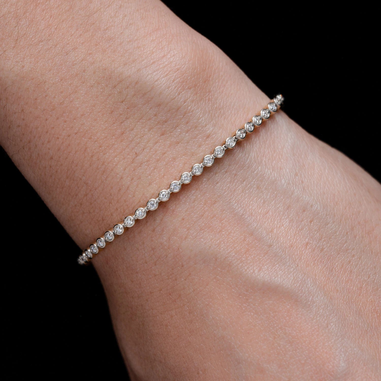 Extended Bezel Diamond Link Bracelet in 14K white gold, alternate view