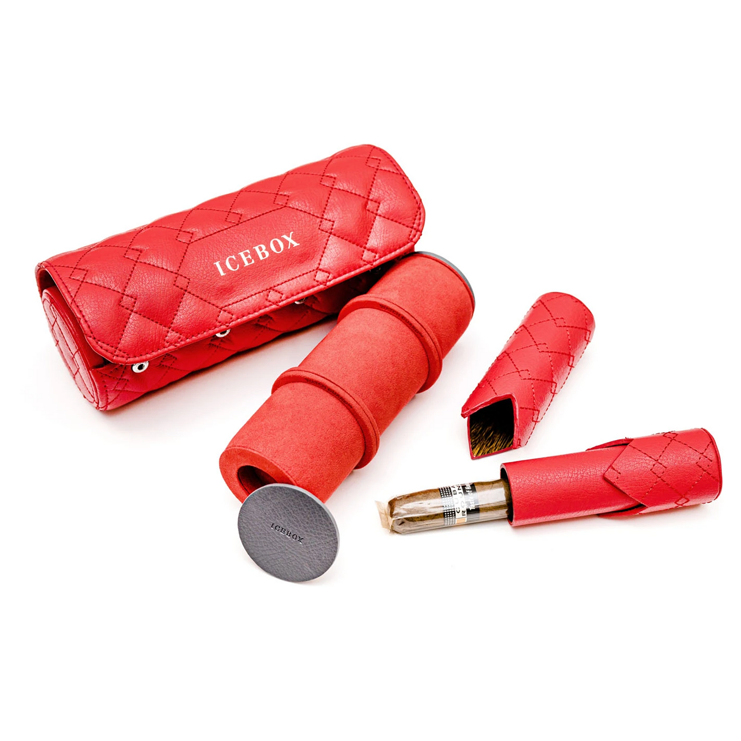 Icebox Leather Three Watch Roll in red, detail view 3