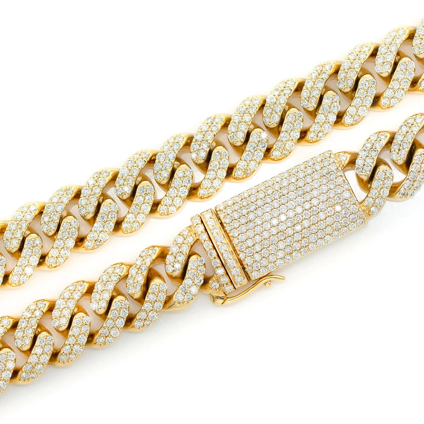 Iced Miami Cuban Necklace in 14K yellow gold, 10mm / 14.00ctw width, clasp detail