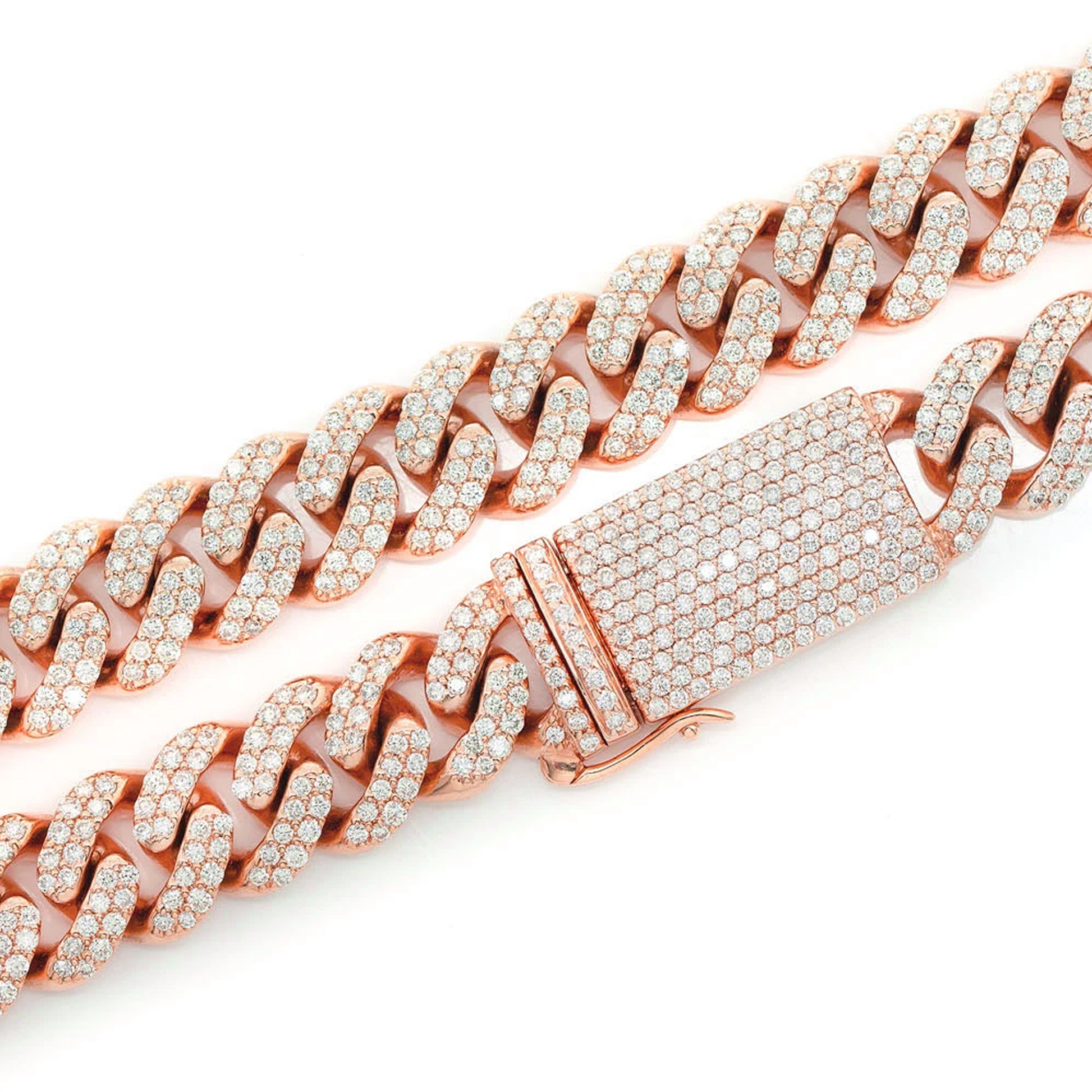 Iced Miami Cuban Necklace in 14K rose gold, 10mm / 14.00ctw width, clasp detail