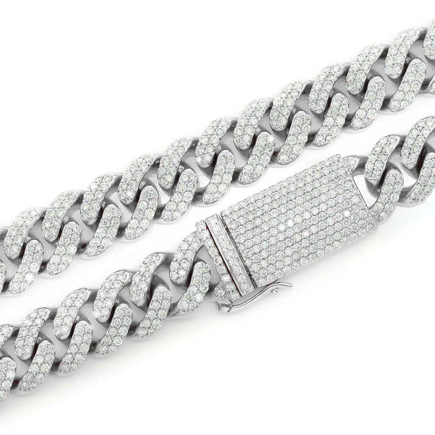 Iced Miami Cuban Necklace in 14K white gold, 10mm / 14.00ctw width, clasp detail